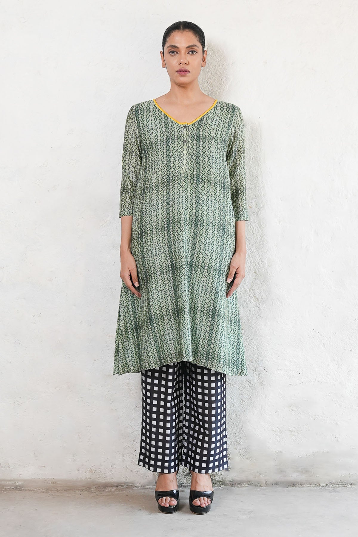 Buy Olive Green Printed A-Line Kurta by Saksham Neharicka for women online at ScrollnShops