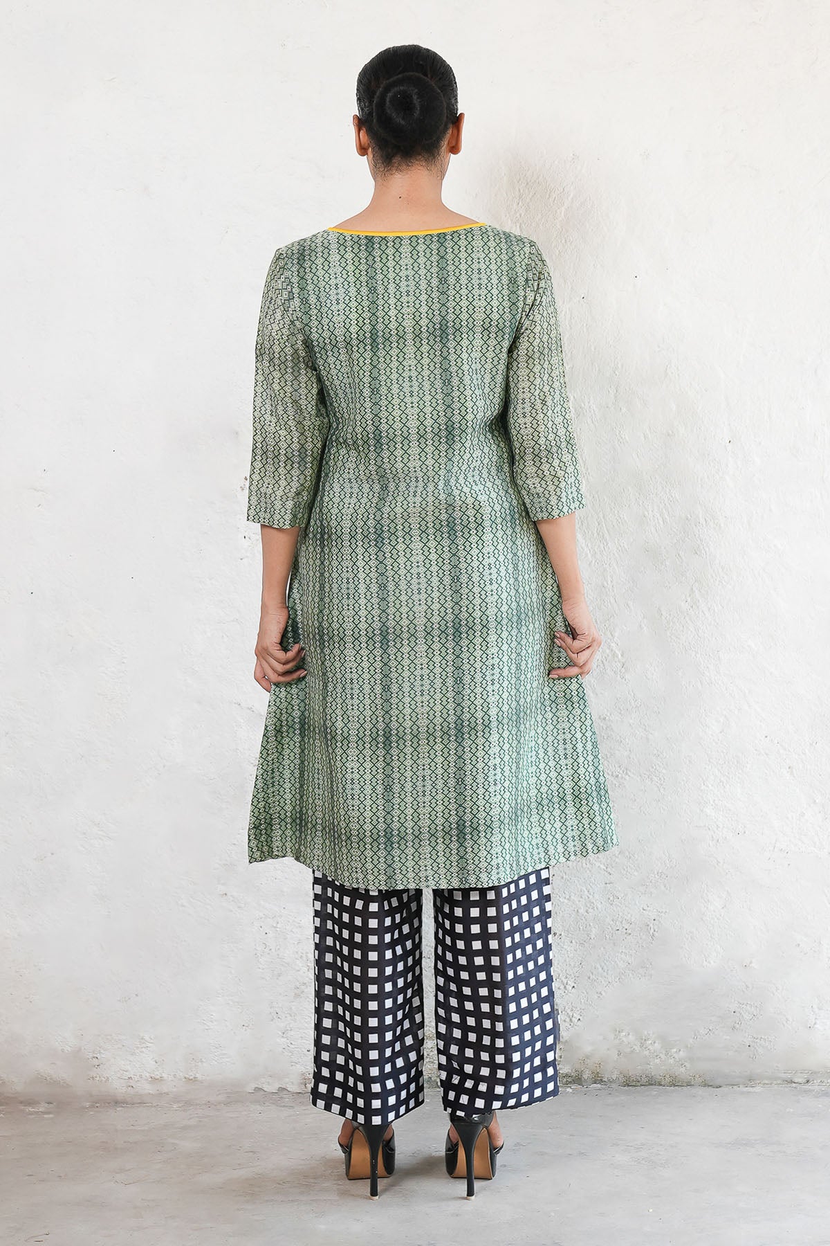 Olive Green Printed A-Line Kurta