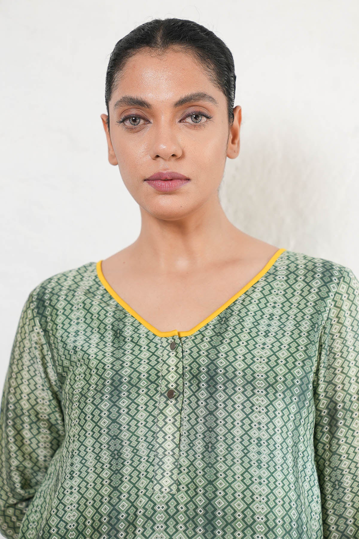 Olive Green Printed A-Line Kurta