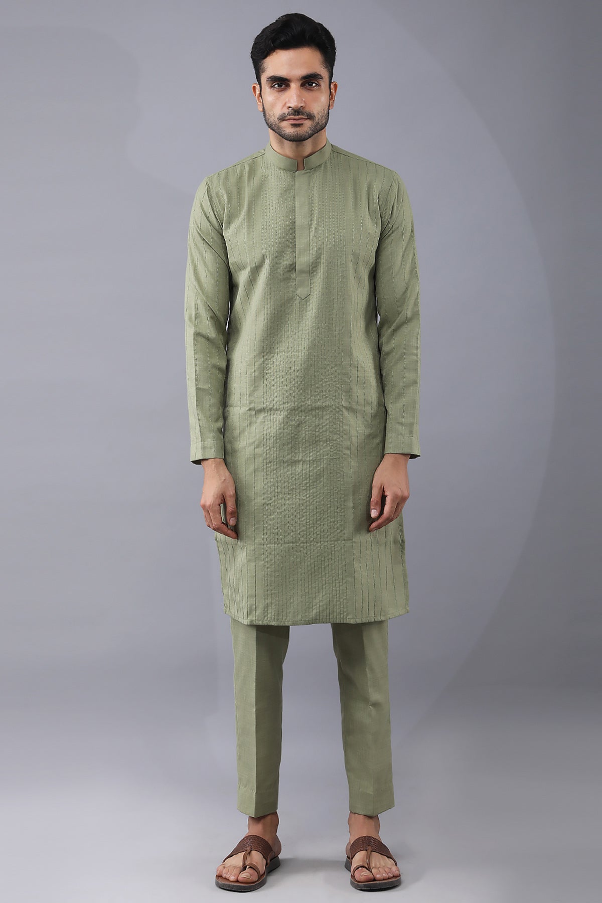 Olive Green Printed Jacket Set