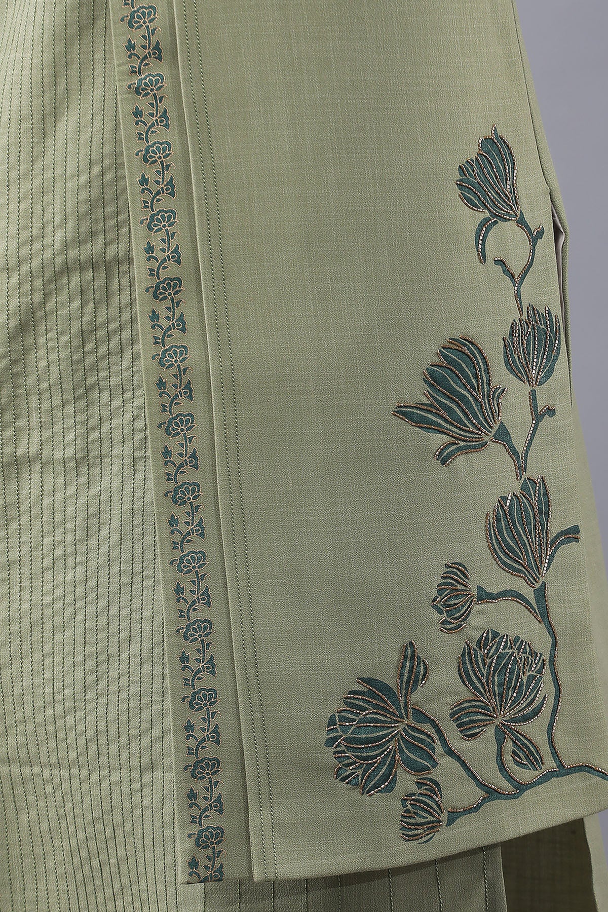 Olive Green Printed Jacket Set