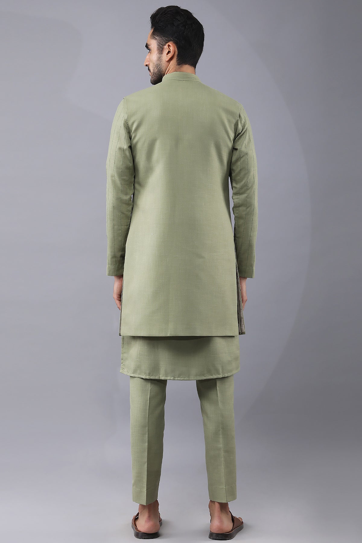 Olive Green Printed Jacket Set