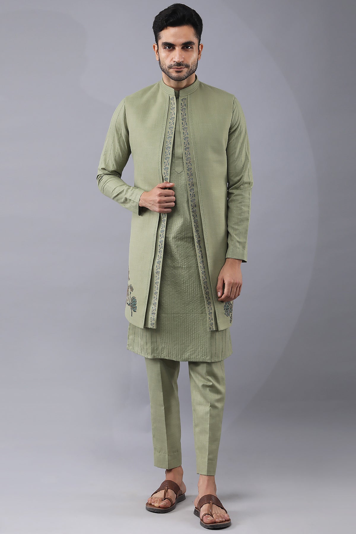 Buy Olive Green Printed Jacket Set by Manish Nagdeo for Men online at ScrollnShops