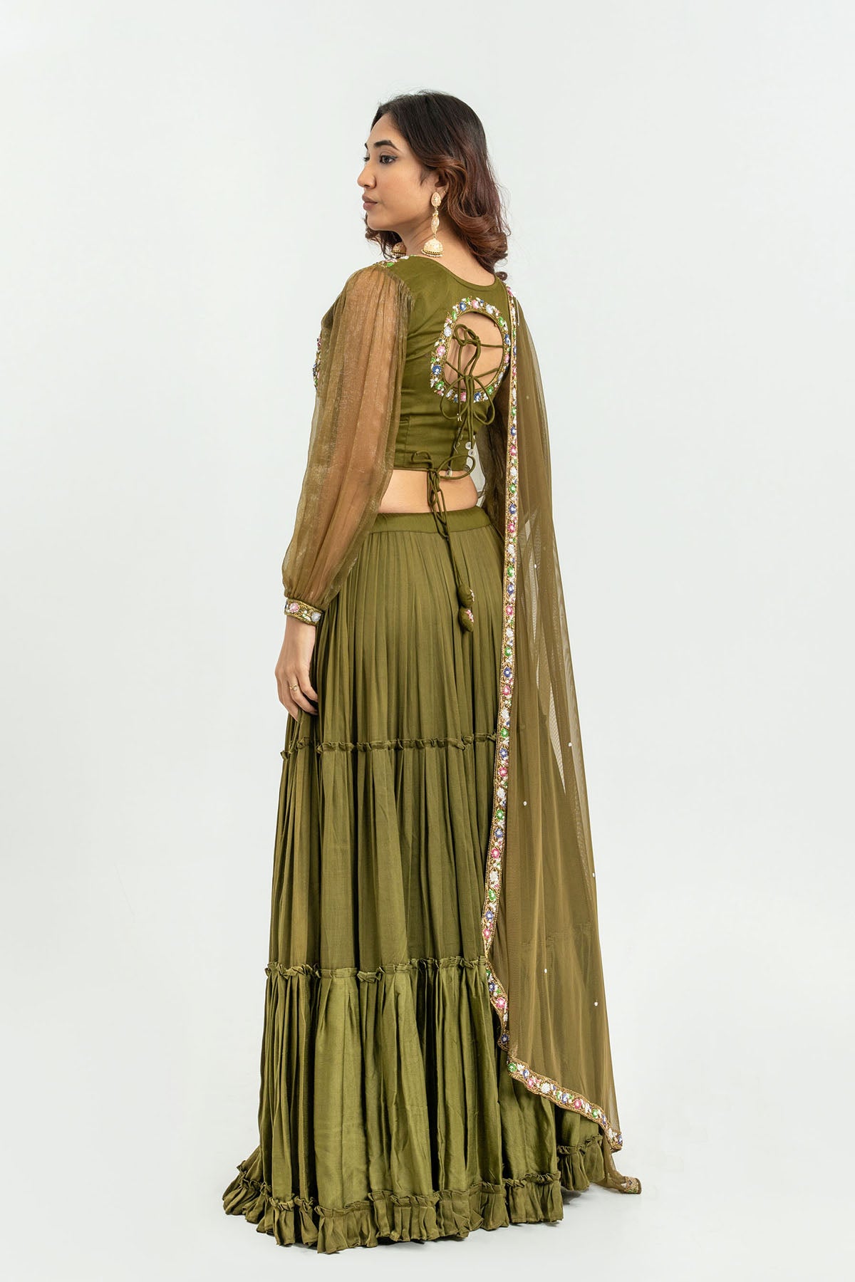 Olive Green Sequins Lehenga Set