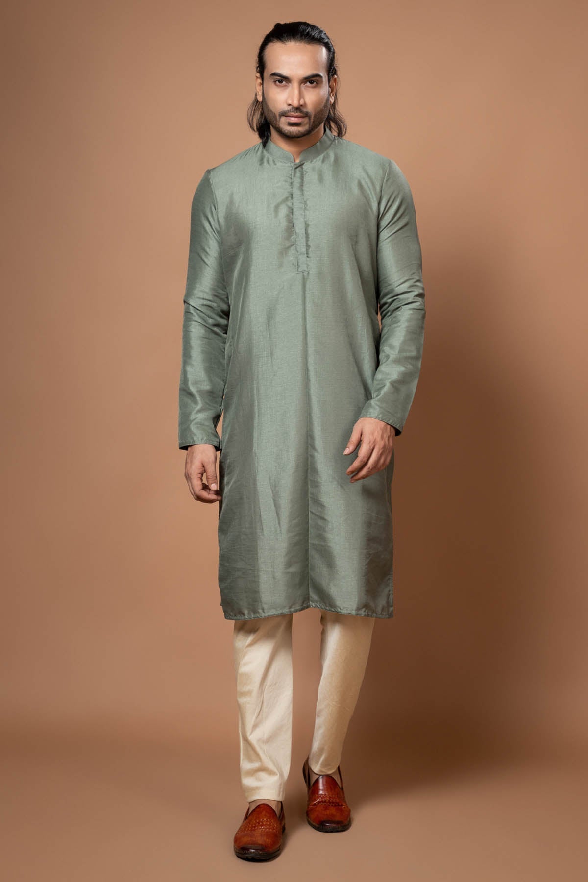 Priyanka Haralalka Olive Green Silk Kurta & Pyjama for men online at ScrollnShops
