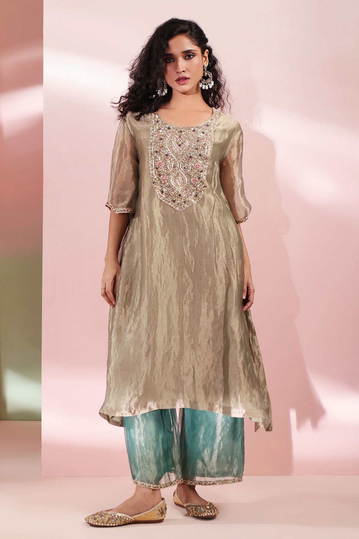 Buy Olive Green Zardozi Kurta Set Set for women by Priyanka Jain online available at scrollnshops