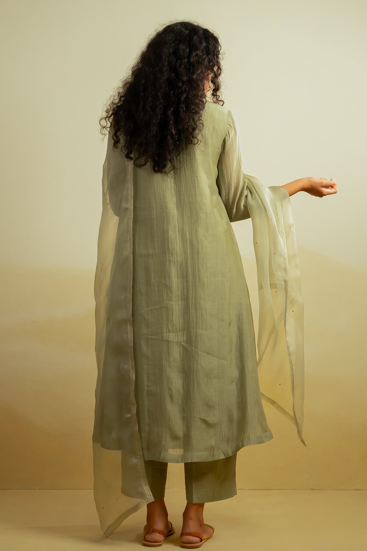 Olive Green Zari Work Kurta Set