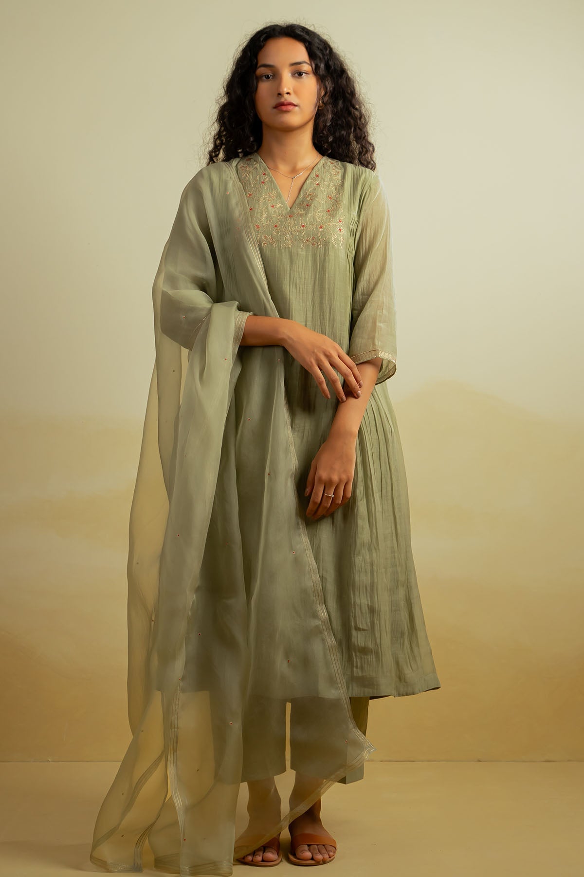 Buy Olive Green Zari Work Kurta Set by Silpaa for women online at ScrollnShops