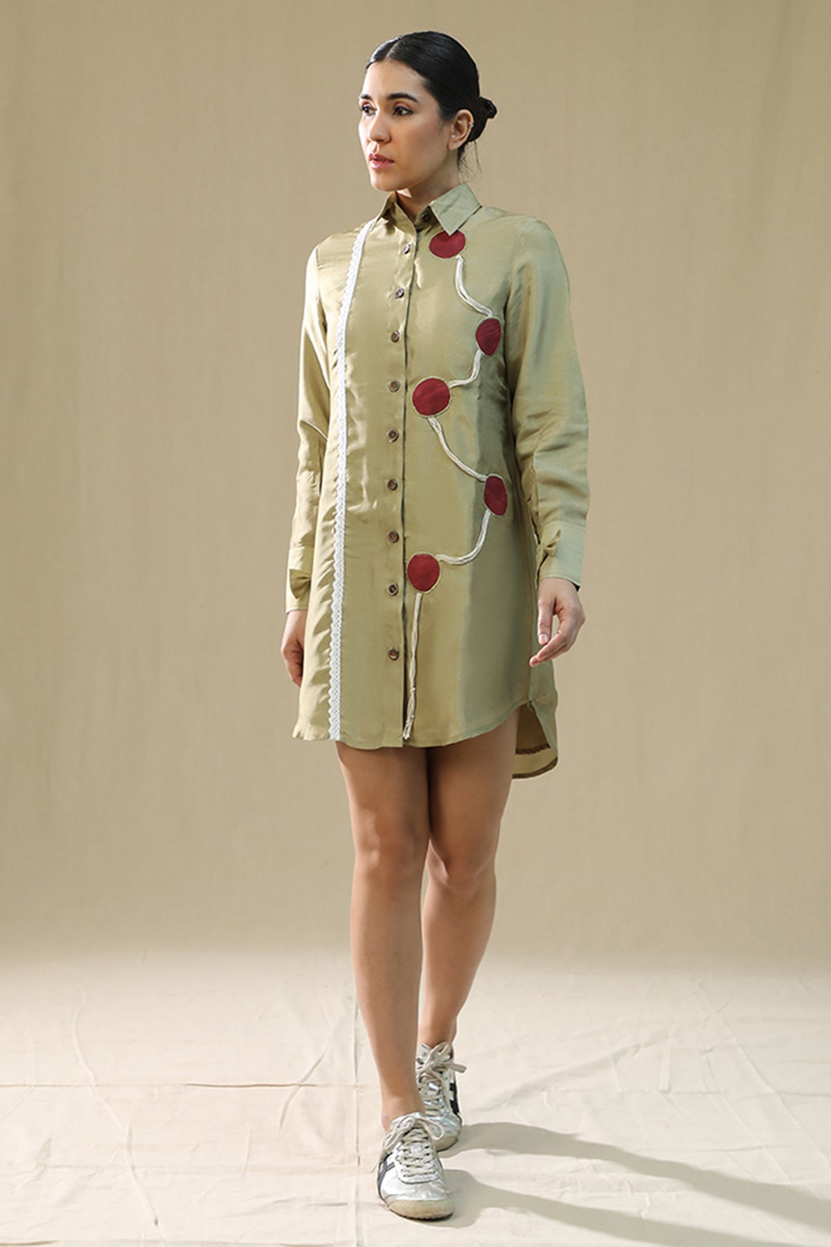 Olive Handpainted Shirt Dress