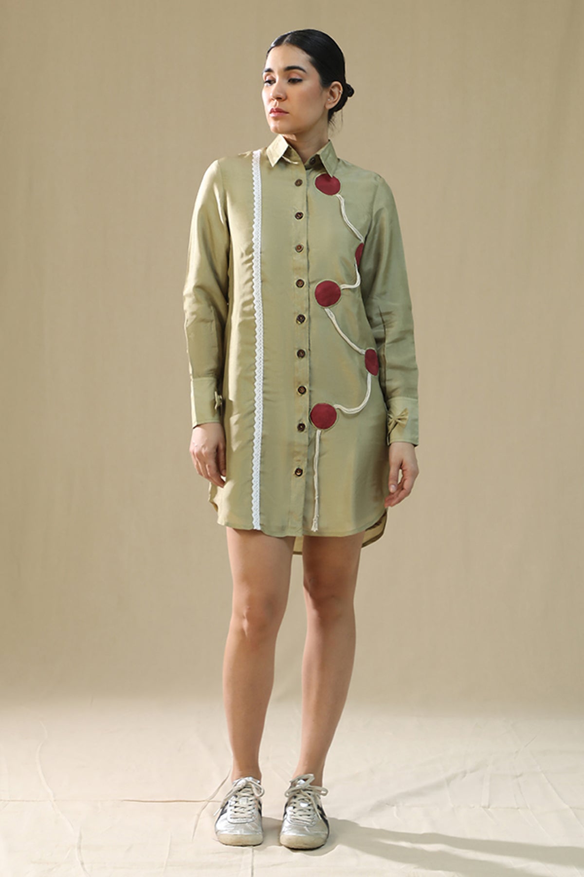 Olive Handpainted Shirt Dress
