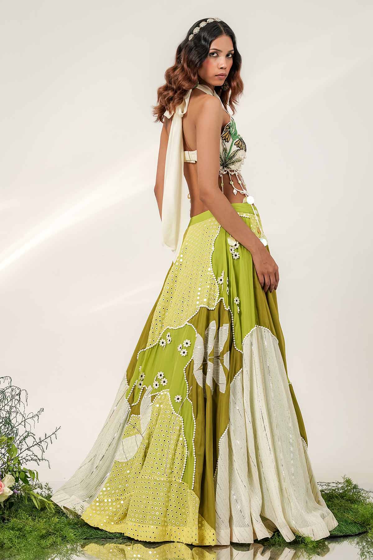 Olive Ivory Texture Lehenga Set