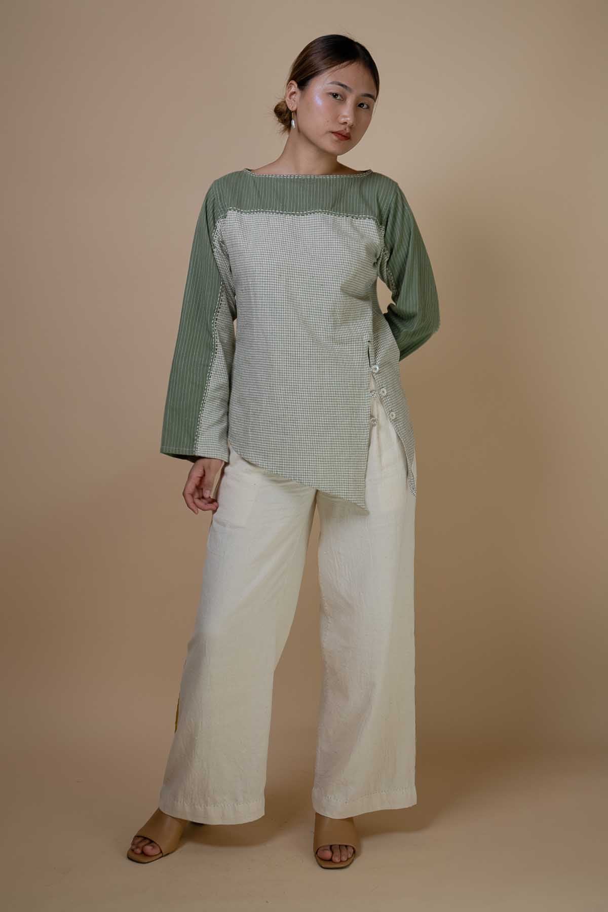 Buy Olive Kala Cotton Asymmetric Top by Lafaani for women online at ScrollnShops