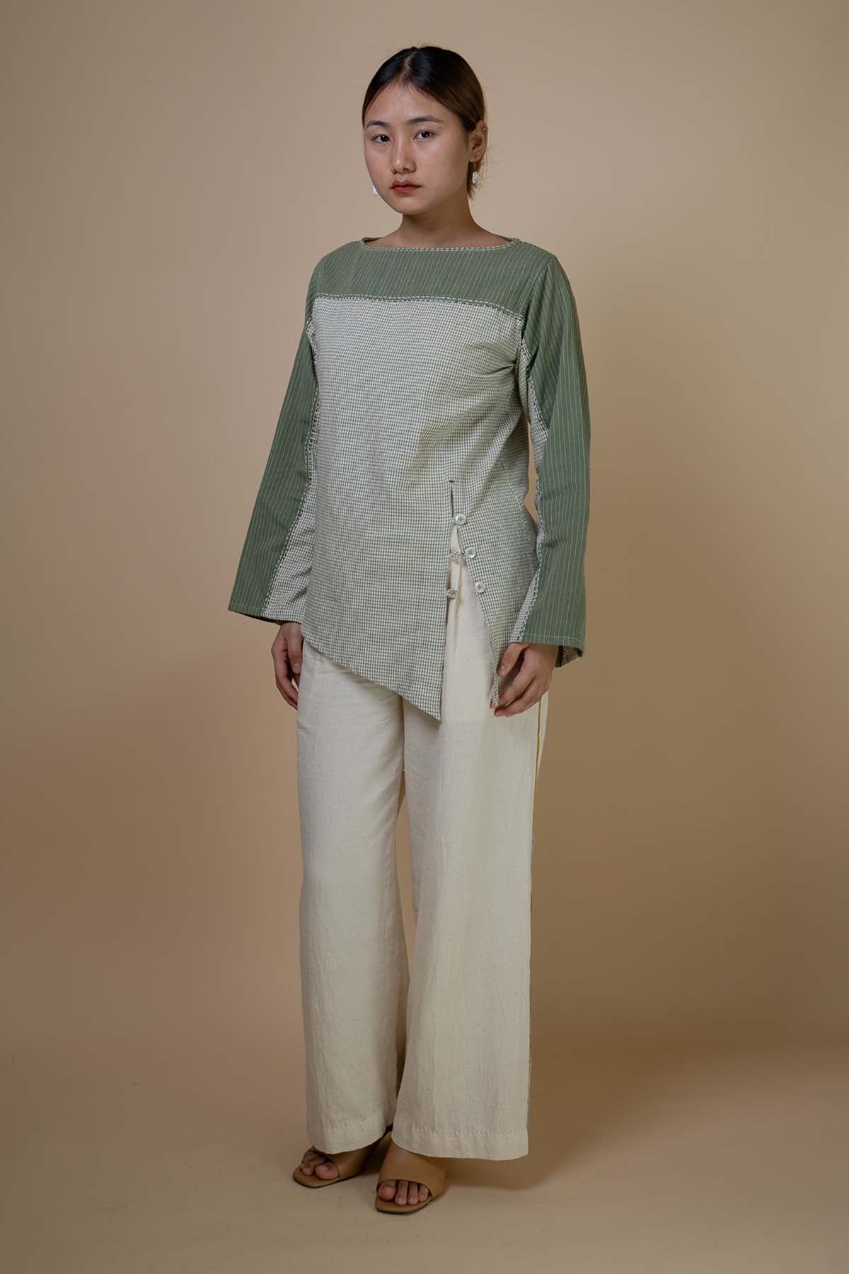 Olive Kala Cotton Asymmetric Top