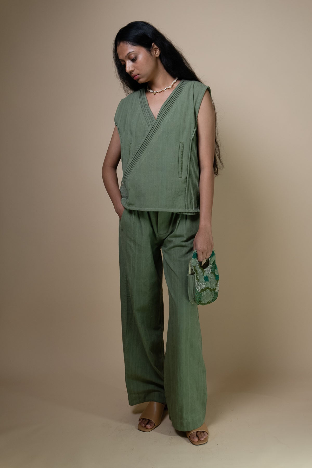 Buy Olive Kala Cotton Corded Vest by Lafaani for women online at ScrollnShops