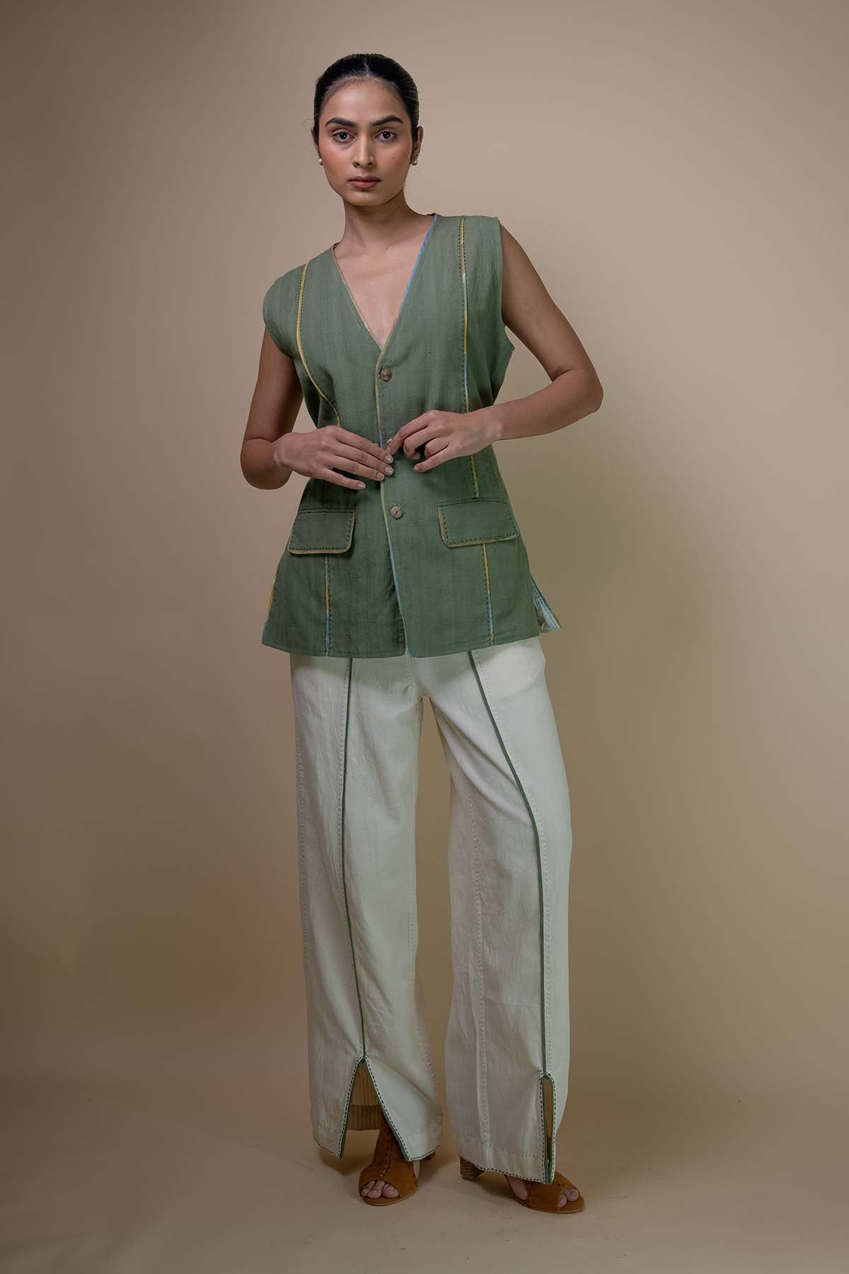 Olive Kala Cotton Long Vest