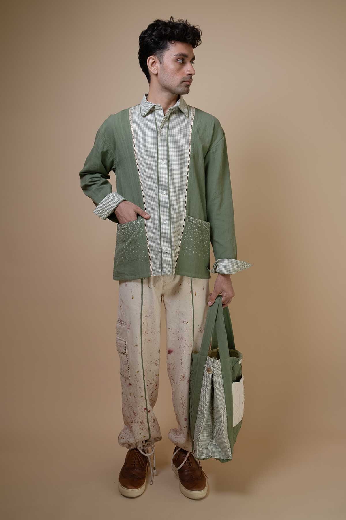 Buy Olive Kala Cotton Melange Shirt by Lafaani for men online at ScrollnShops