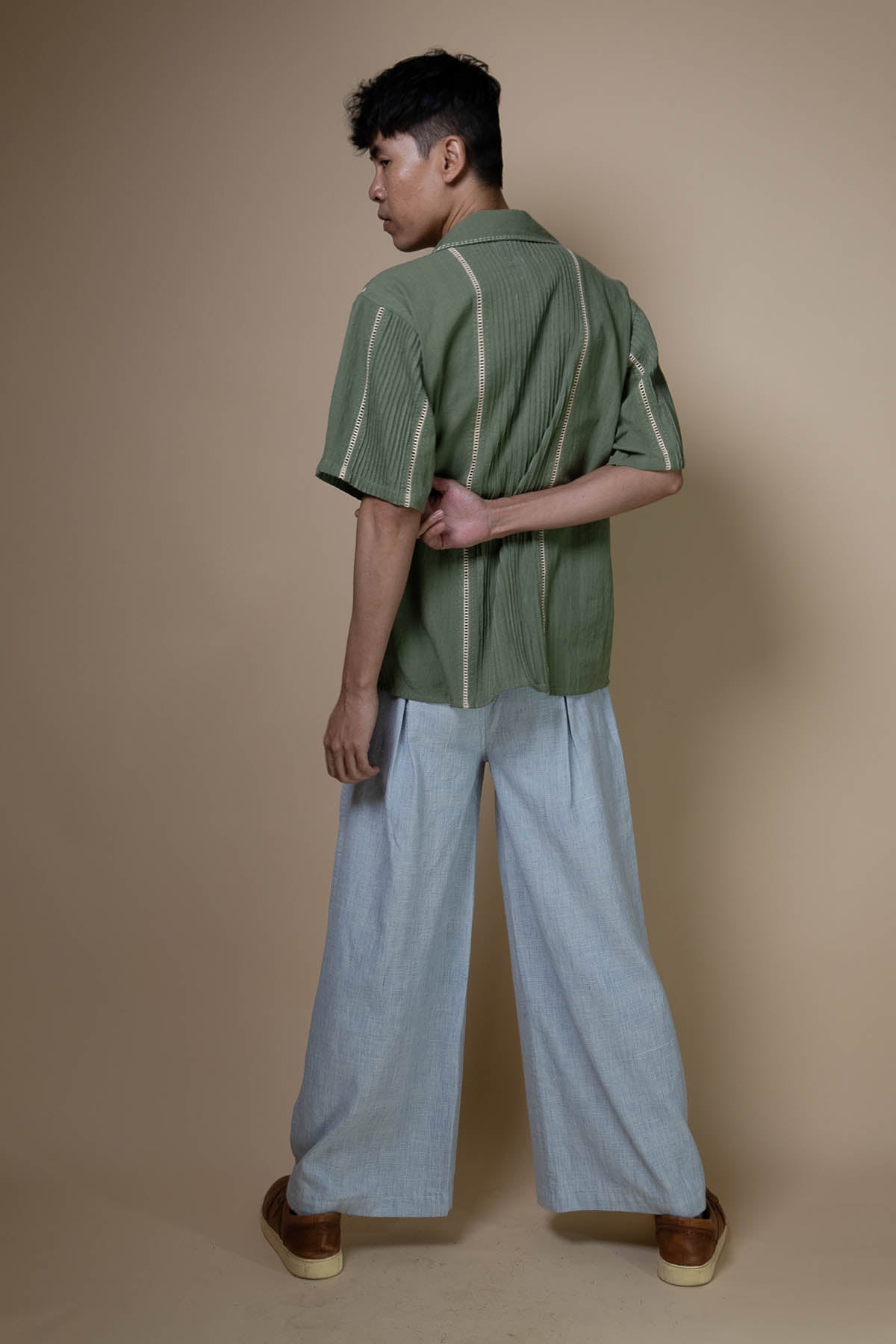 Olive Kantha Cuban Collar Shirt