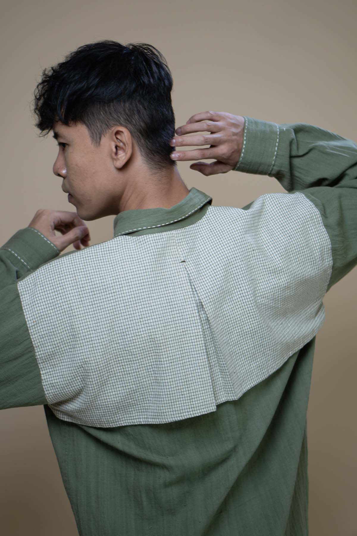 Olive Kantha Embroidered Shirt