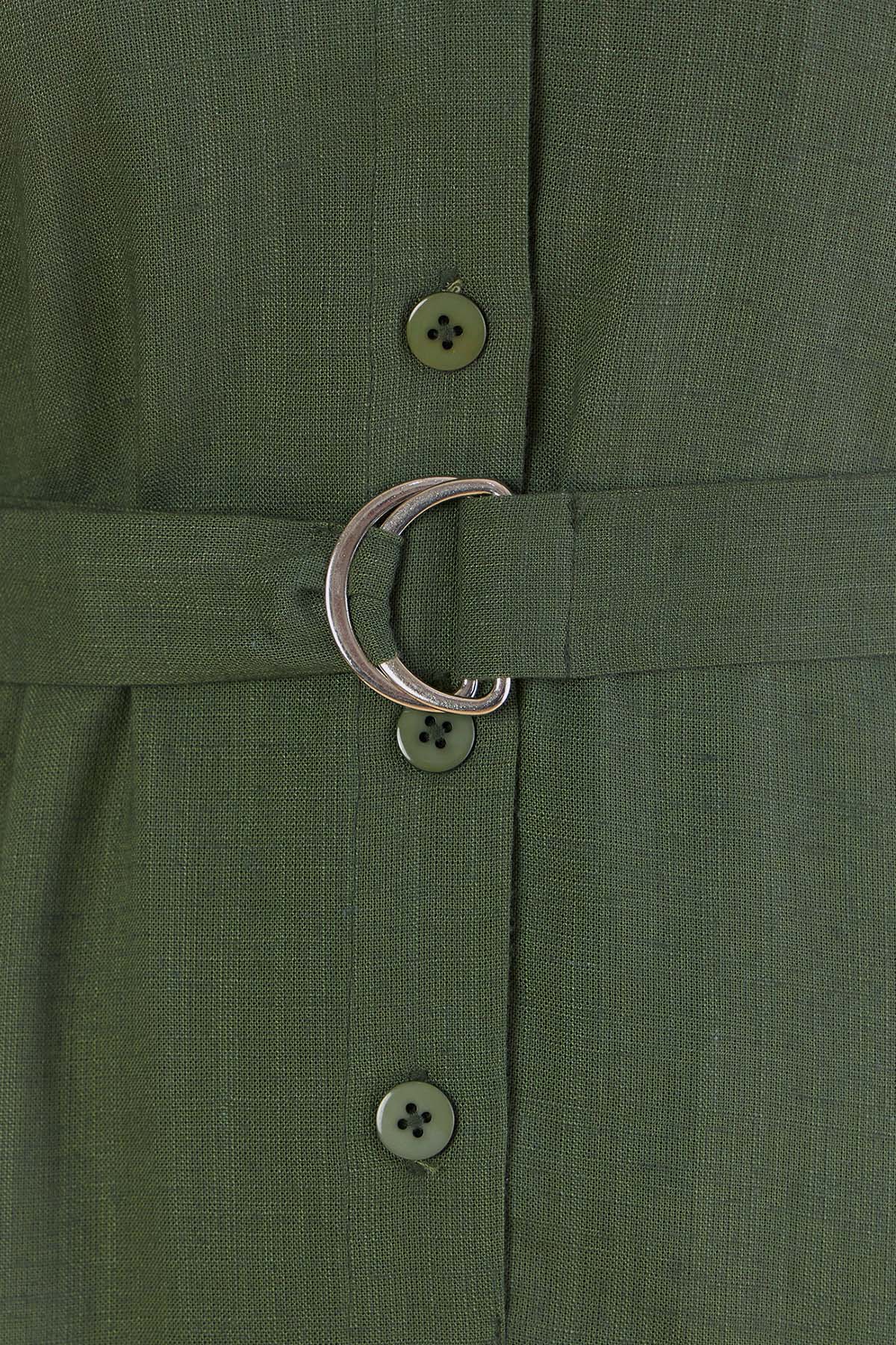 Olive Linen Blend Midi Dress