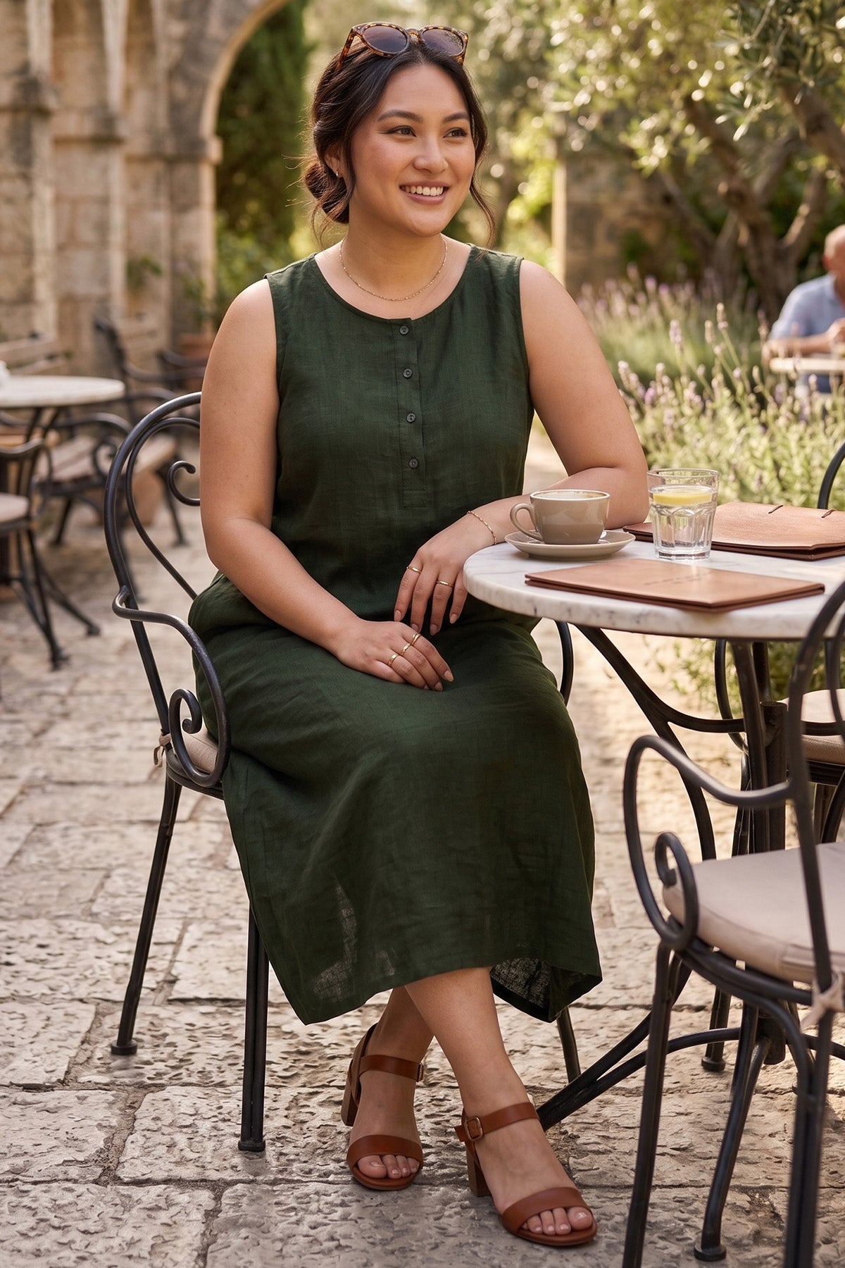 Linen Blend Olive Midi Dress