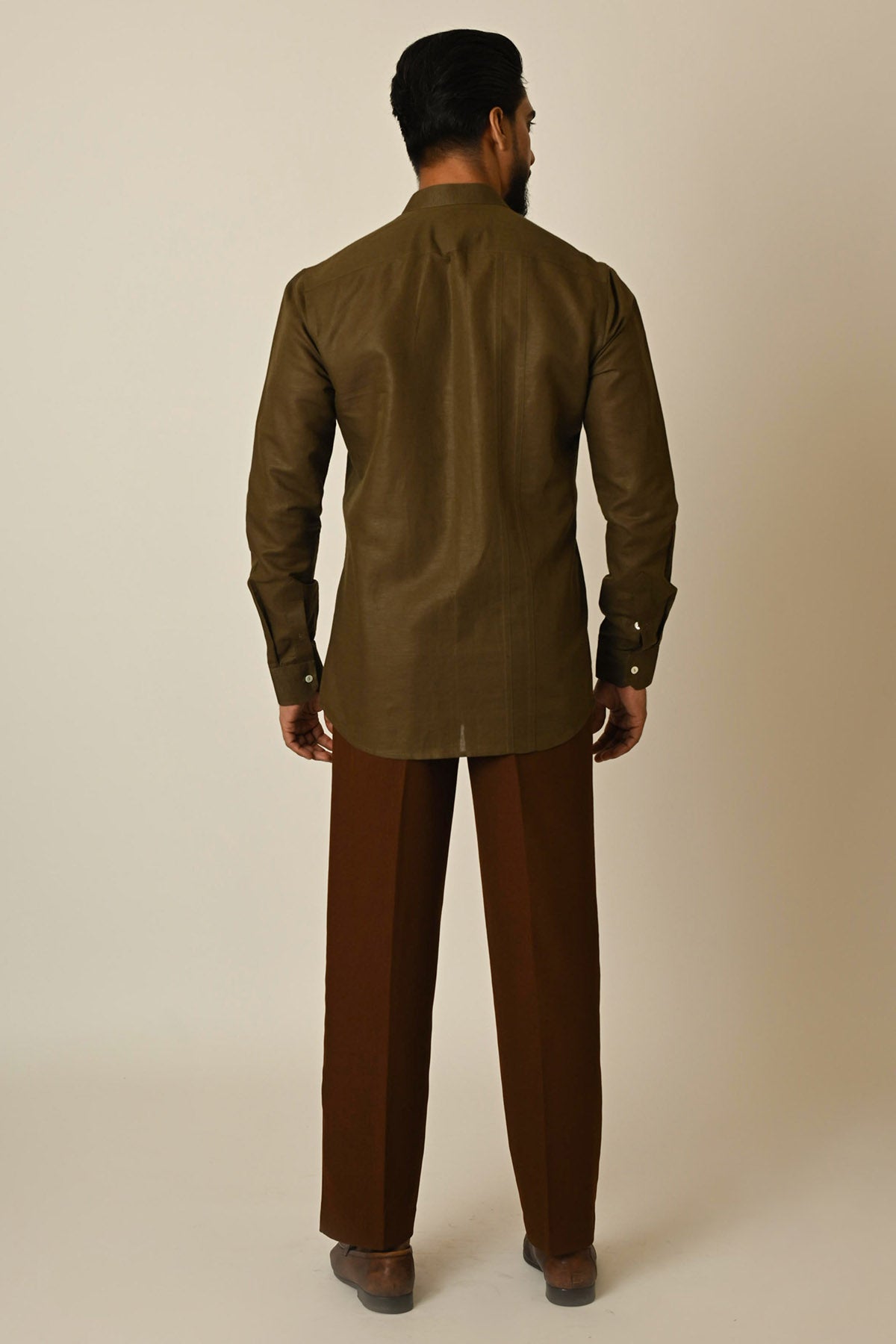 Olive Linen Embroidered Shirt
