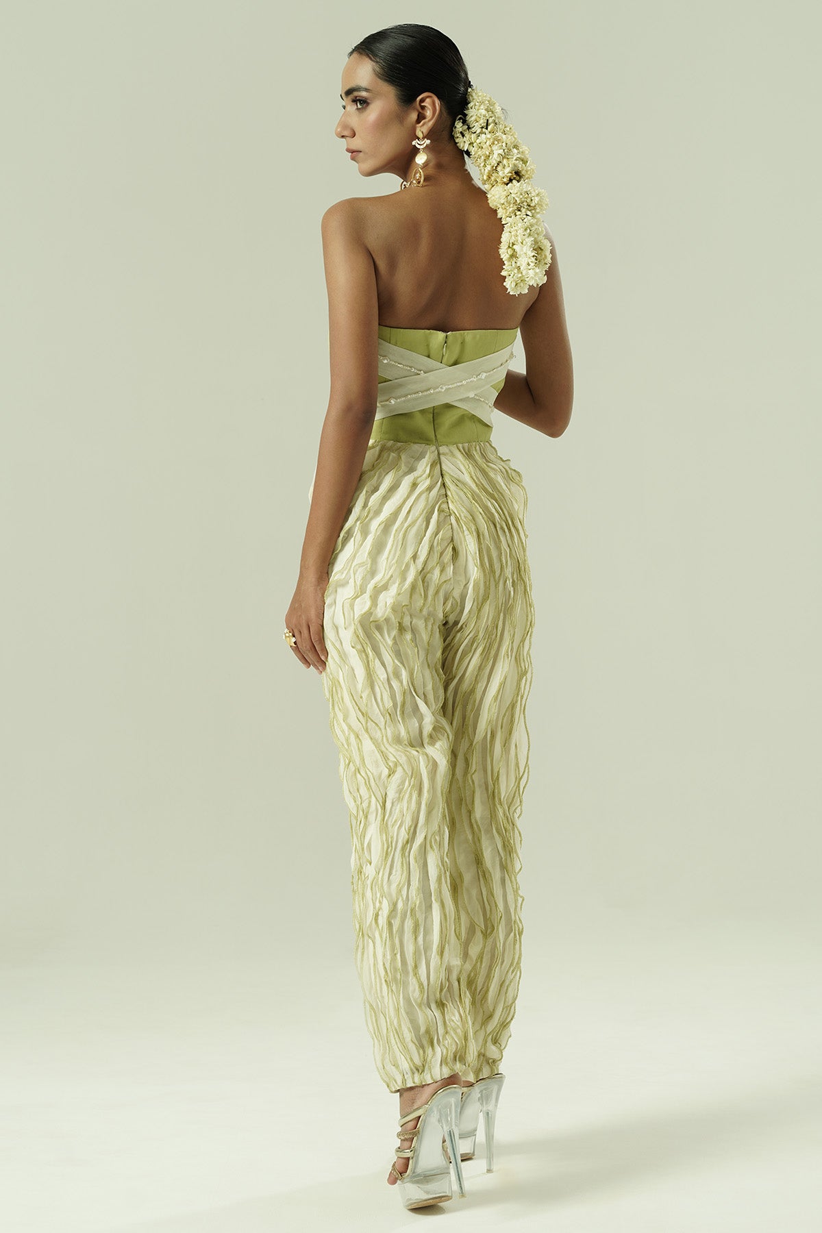 Olive Organza Ruffled Jumpsuit