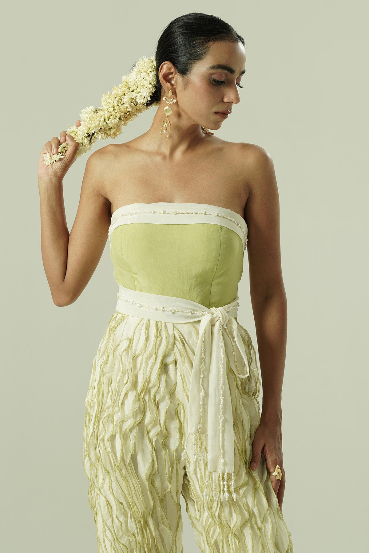 Olive Organza Ruffled Jumpsuit