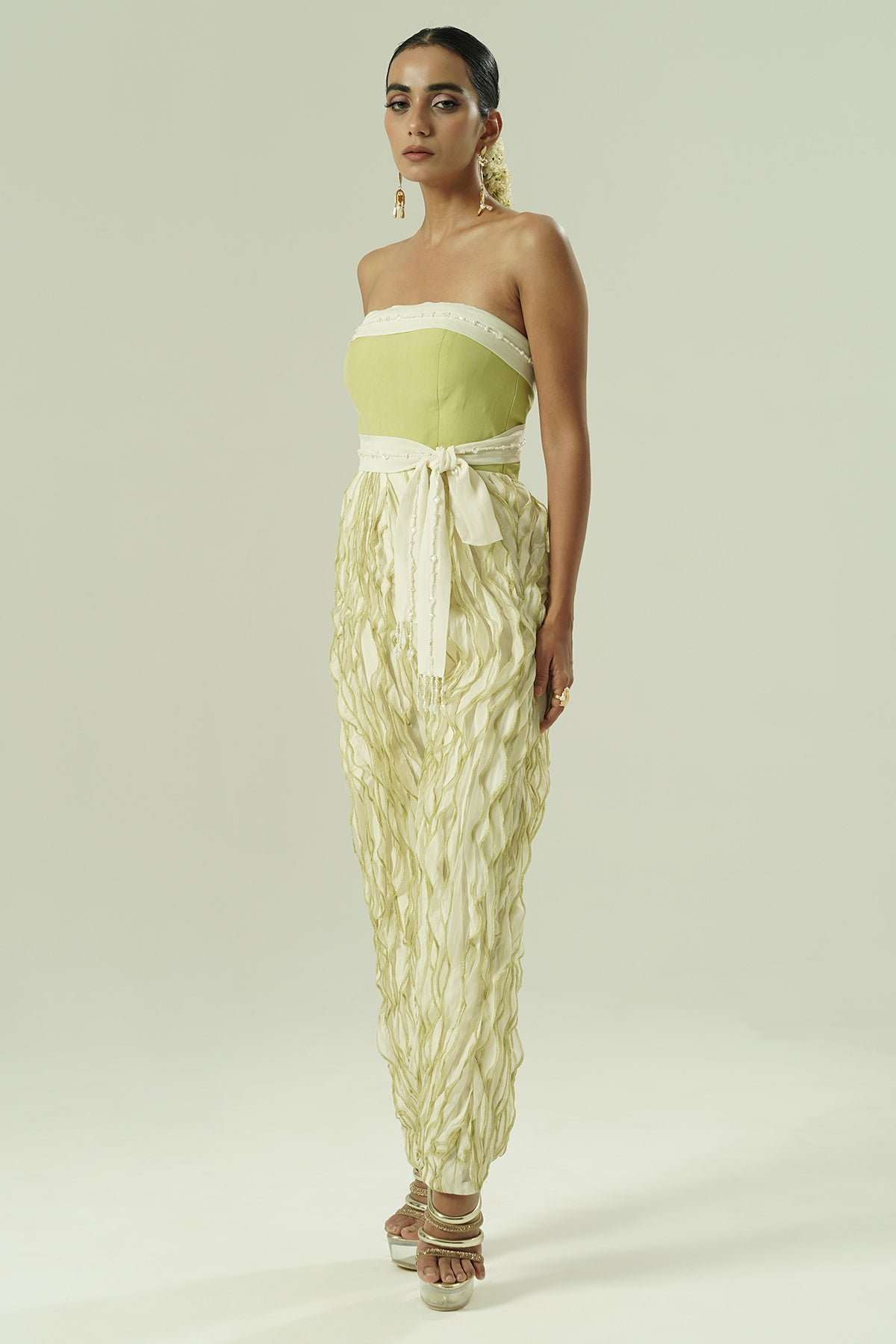 Olive Organza Ruffled Jumpsuit