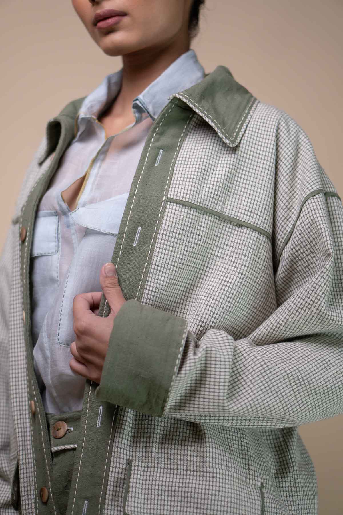 Buy Olive Oversized Shirt Jacket by Lafaani for women online at ScrollnShops