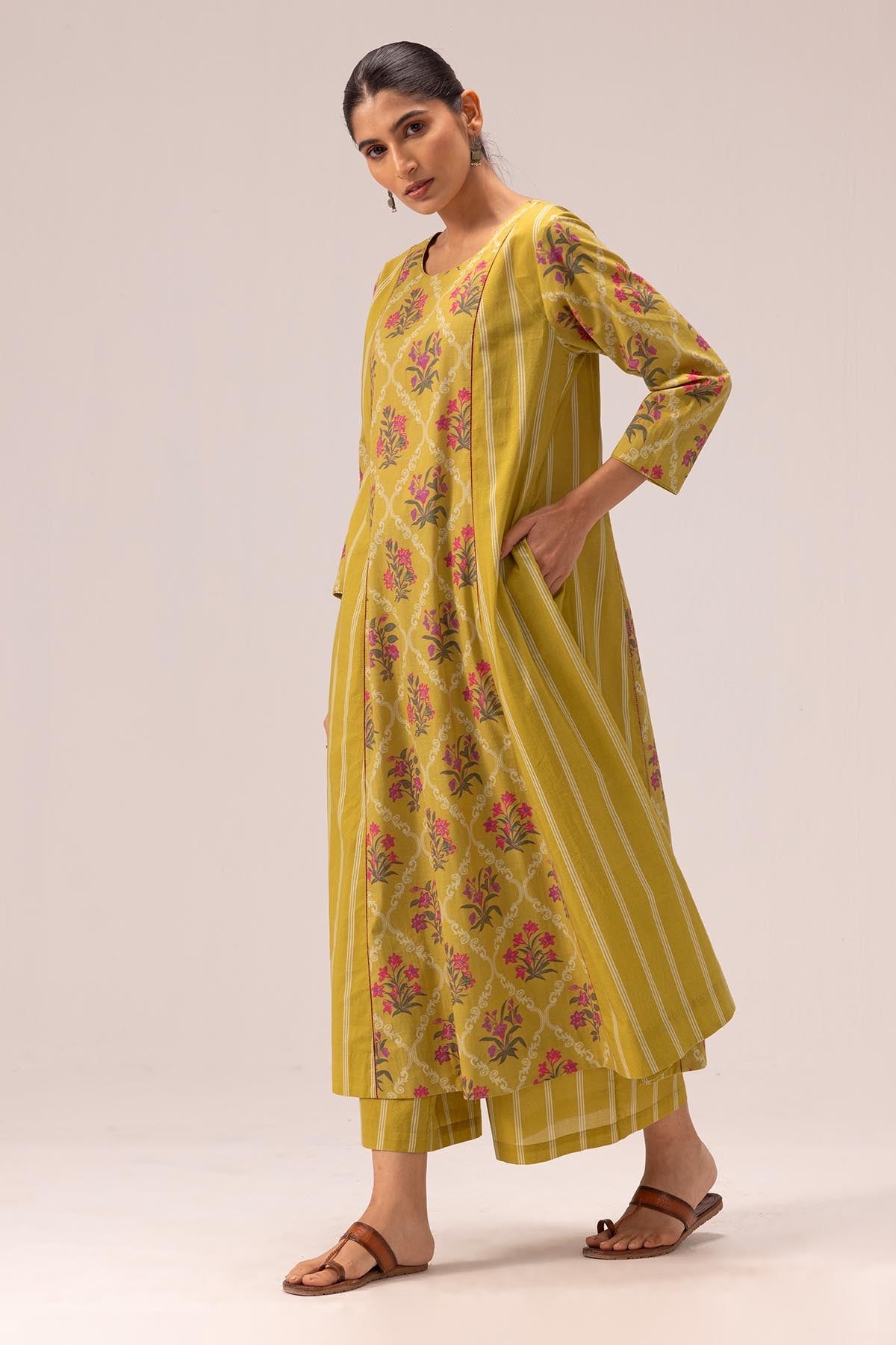 Olive Pintuck Crepe Kurta Set