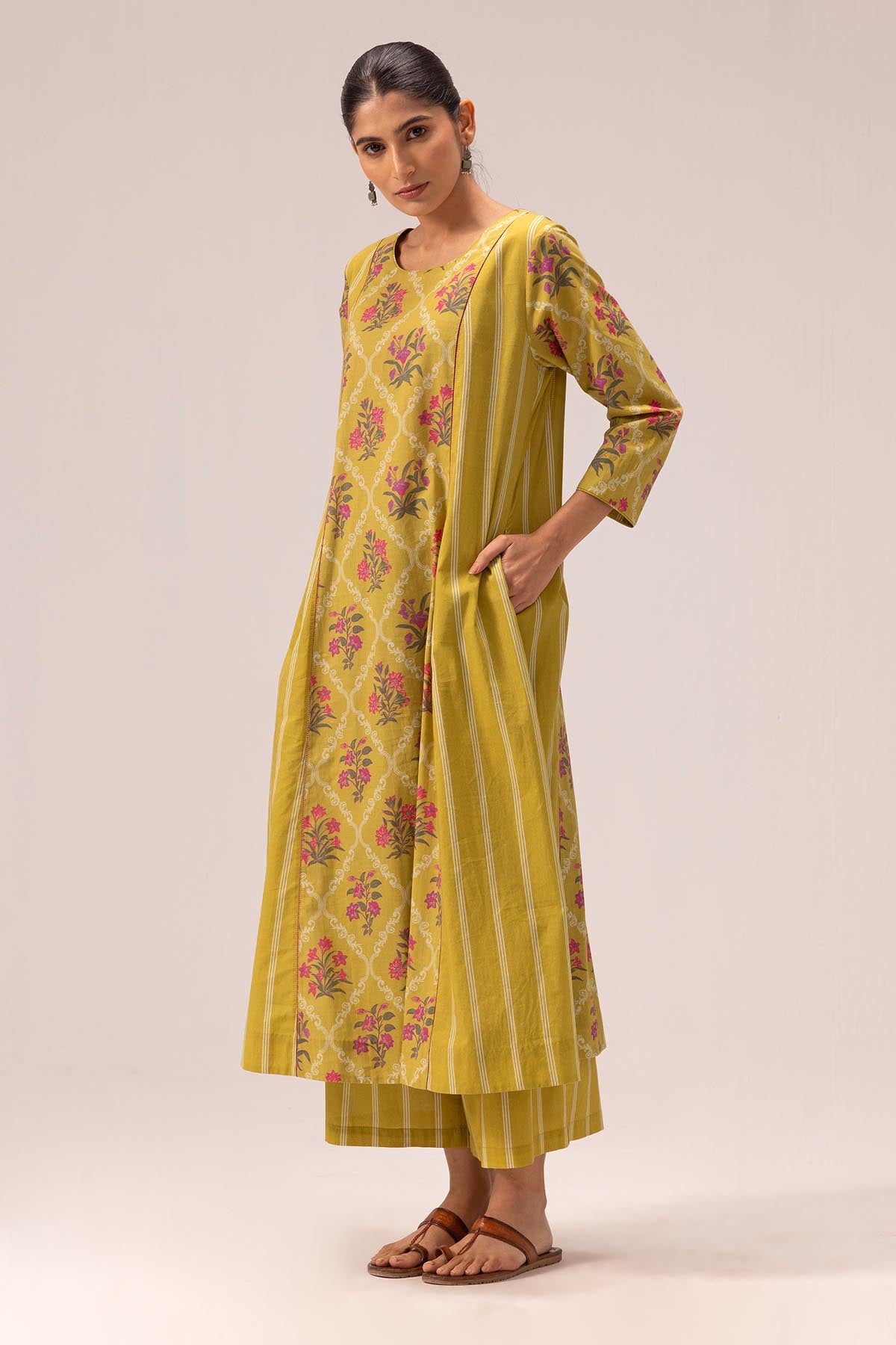 Olive Pintuck Crepe Kurta Set