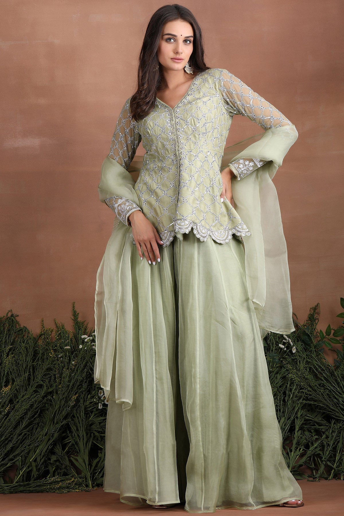Buy Olive Sequins Work Sharara Set by Poppy Flower for women online at ScrollnShops