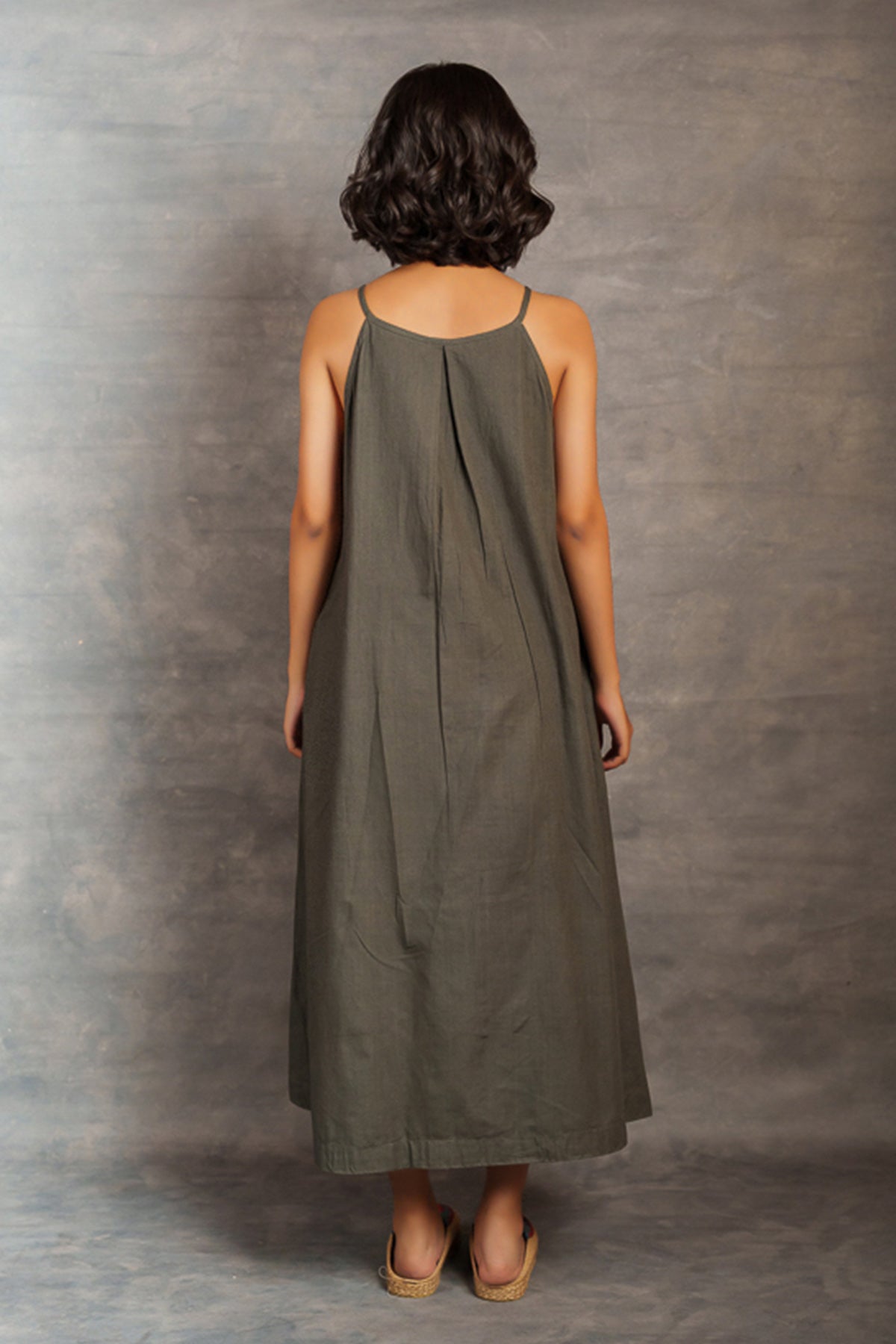 Olive Sleeveless Cotton Dress