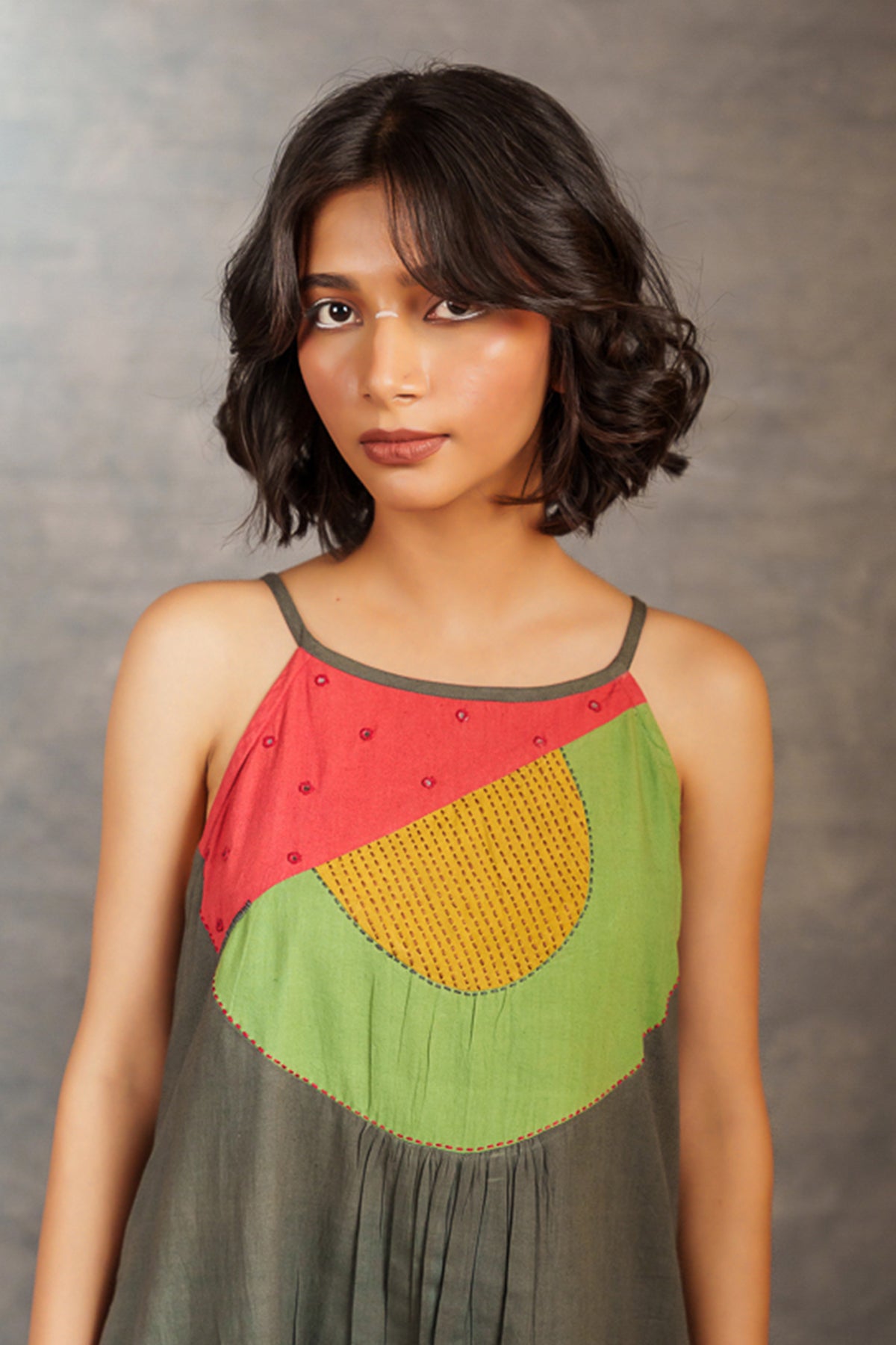 Olive Sleeveless Cotton Dress