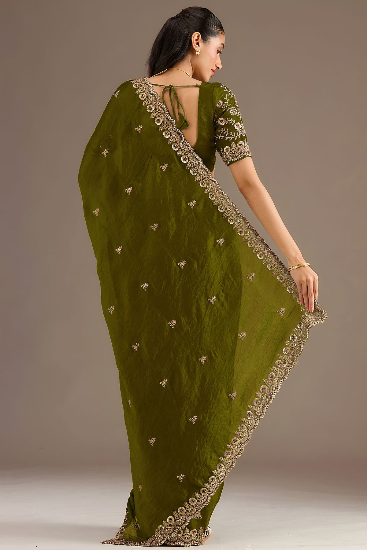 Olive Tissue Dori & Zari Saree