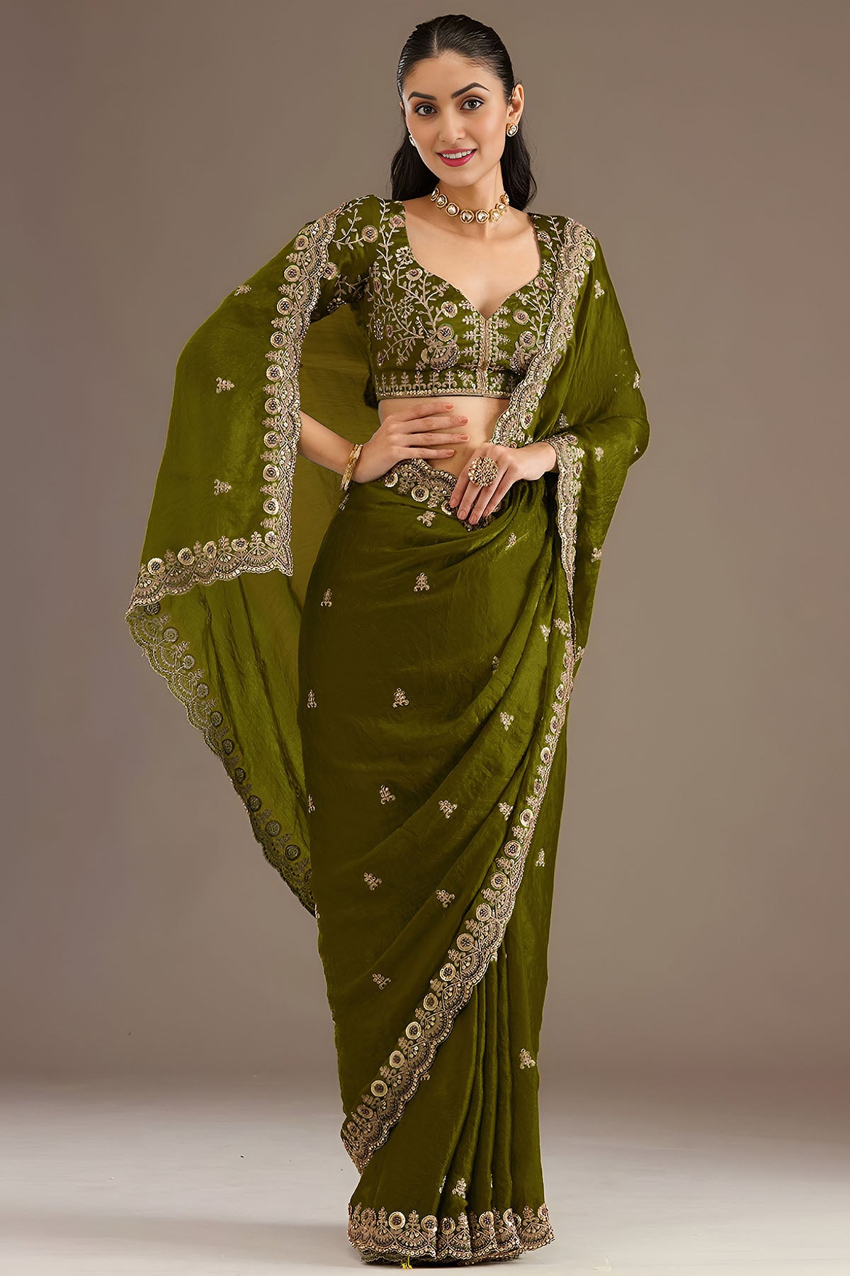 Olive Tissue Dori & Zari Saree
