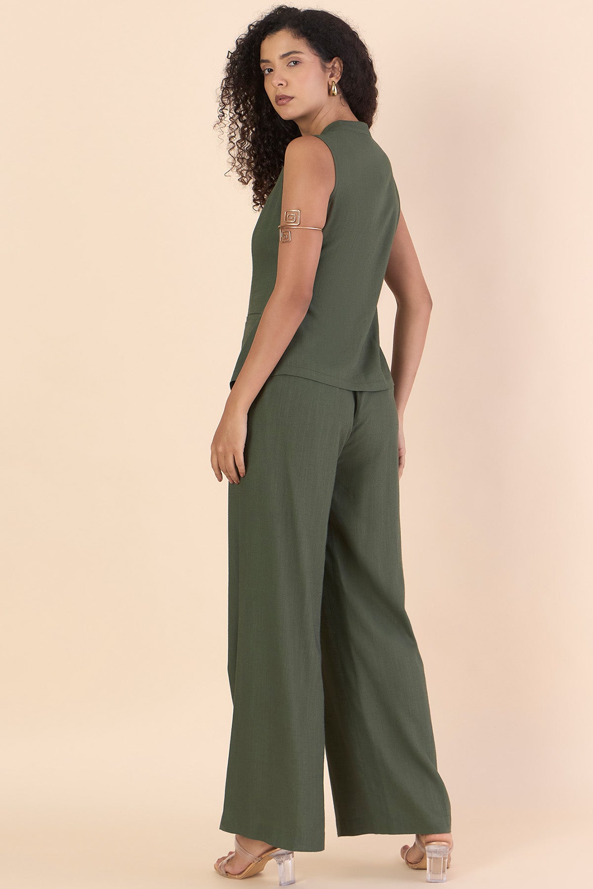 Olive V-Neck Vest & Trousers