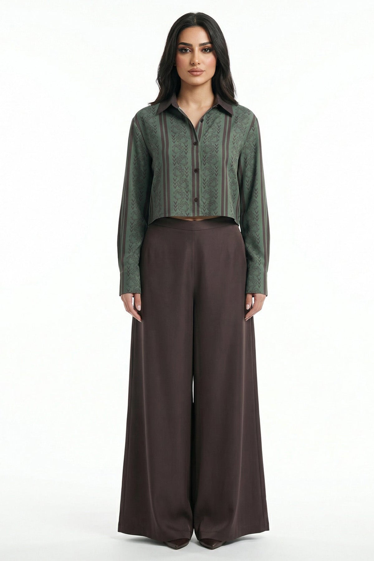 Buy Olive Viscose Blend Crop Shirt for women by Tezhhomayaa online available at scrollnshops