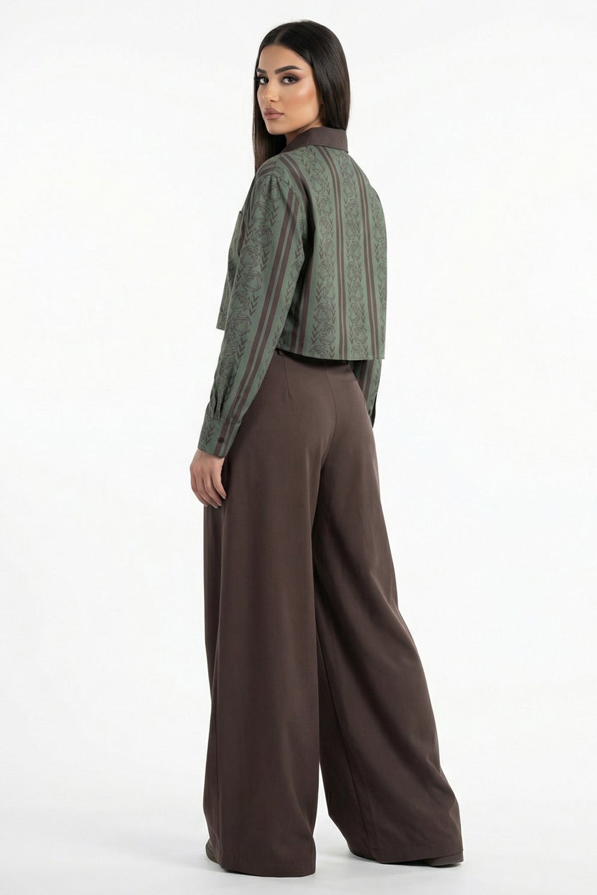 Olive Viscose Blend Crop Shirt