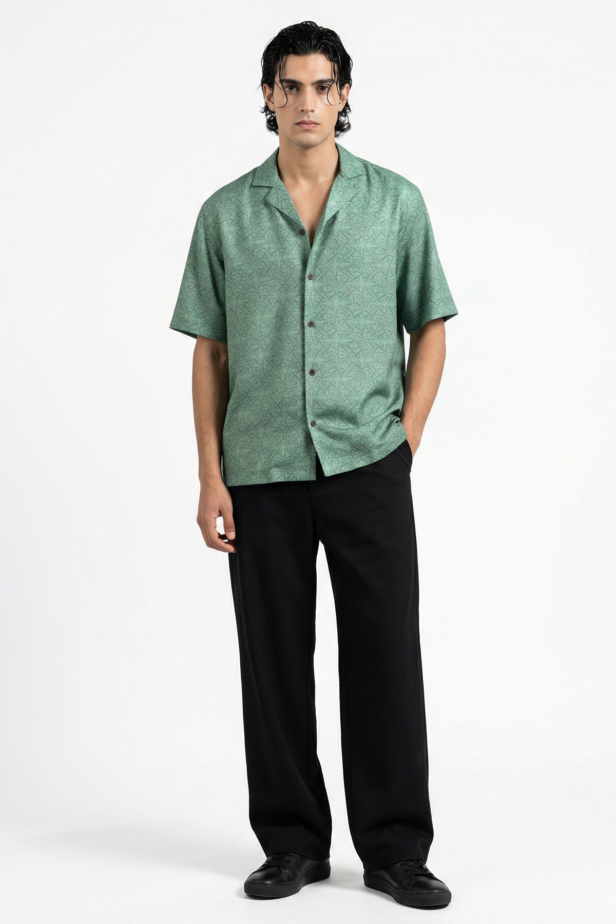 Buy Olive Viscose Collared Shirt for men by Tezhhomayaa online available at scrollnshops