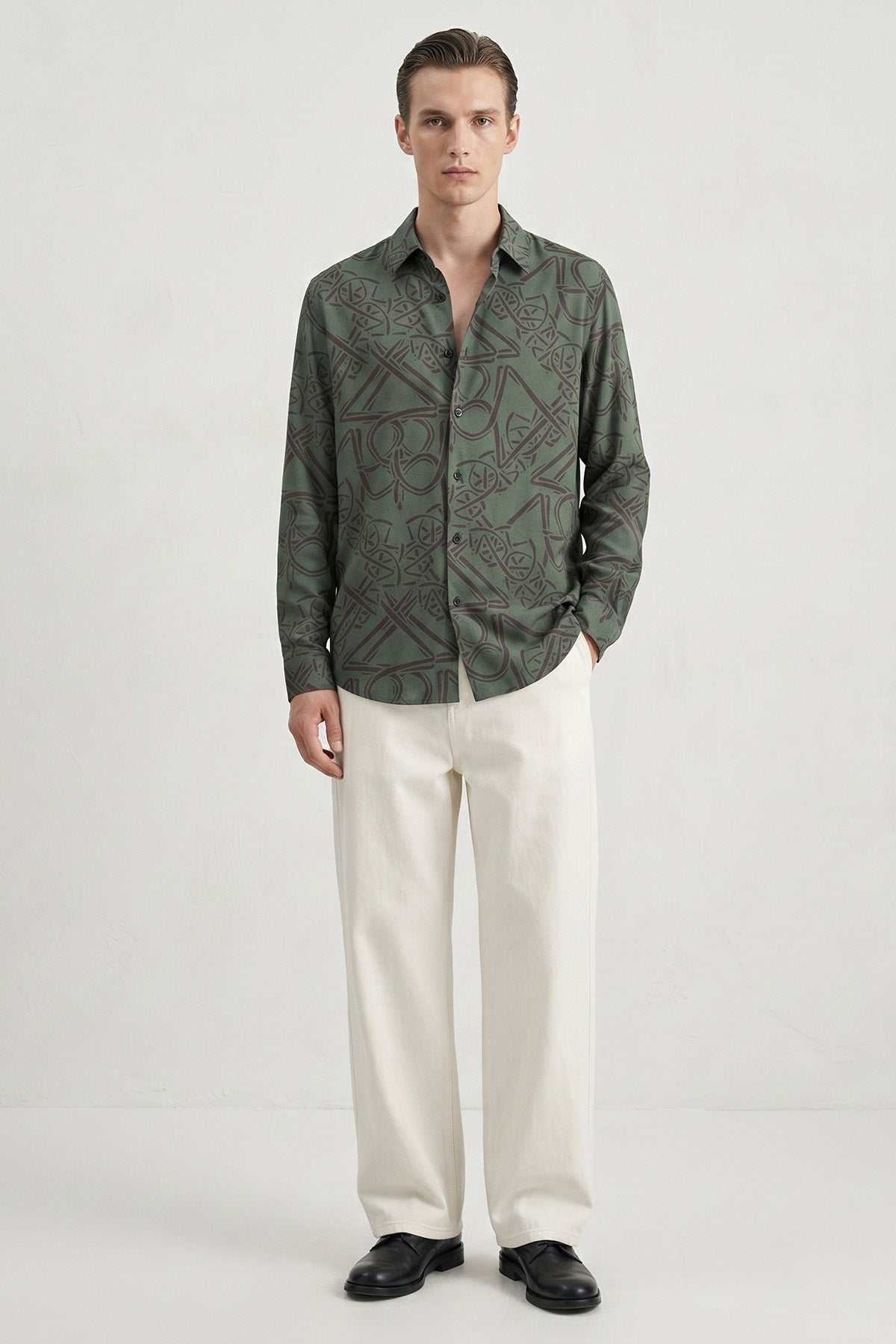 Buy Olive Viscose Detailing Shirt for men by Tezhhomayaa online available at scrollnshops