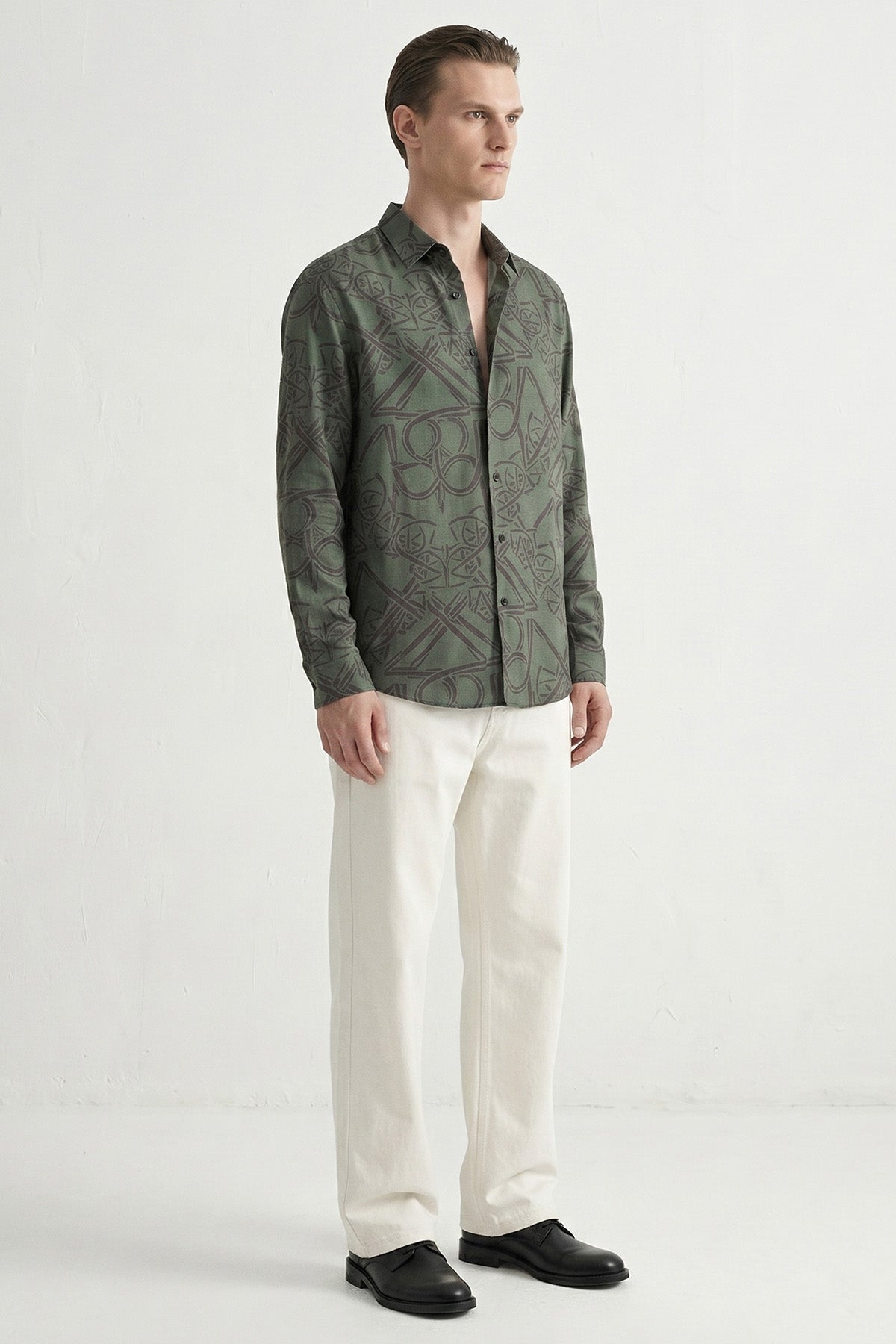 Olive Viscose Detailing Shirt
