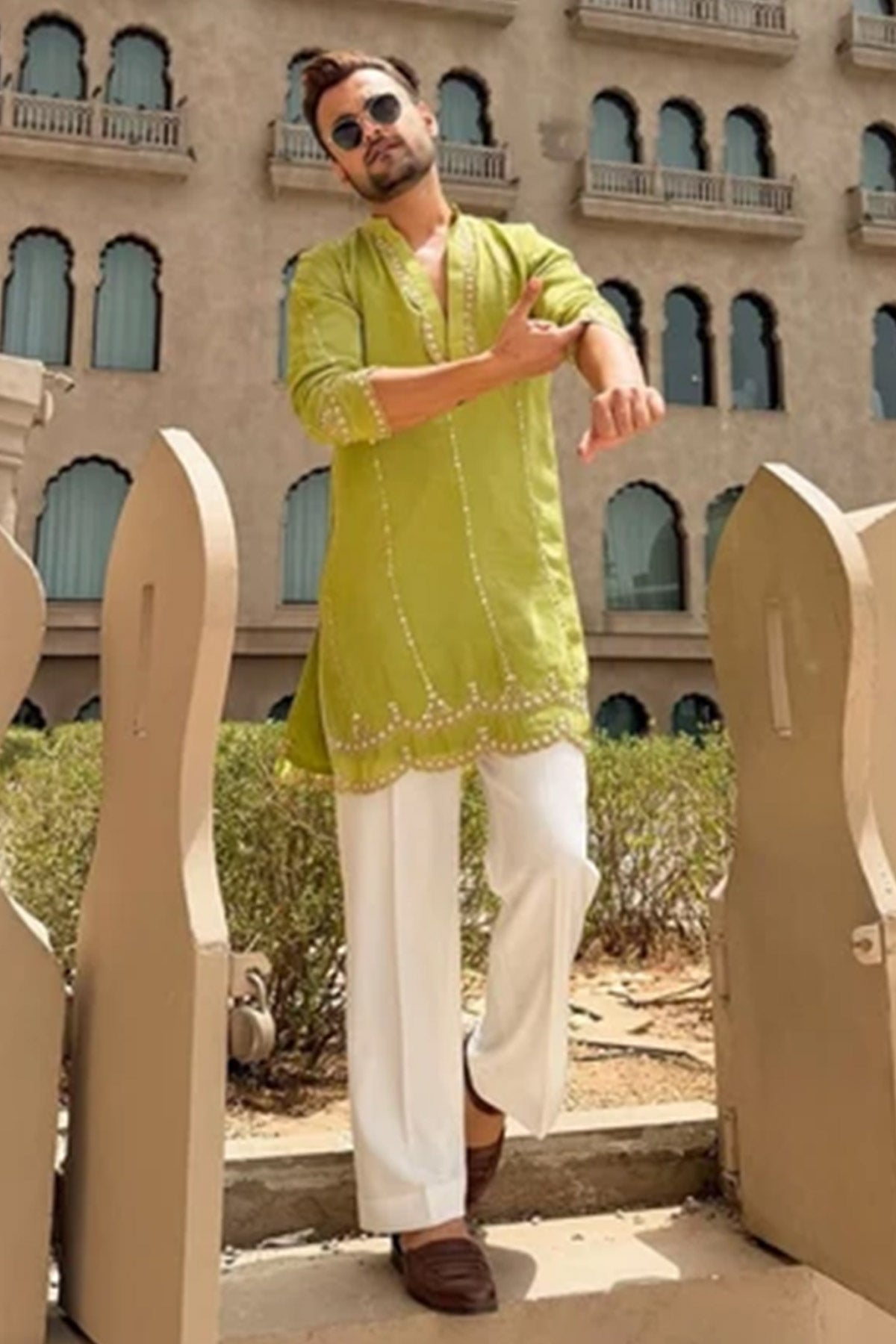 Olive & Yellow Embroidery Kurta