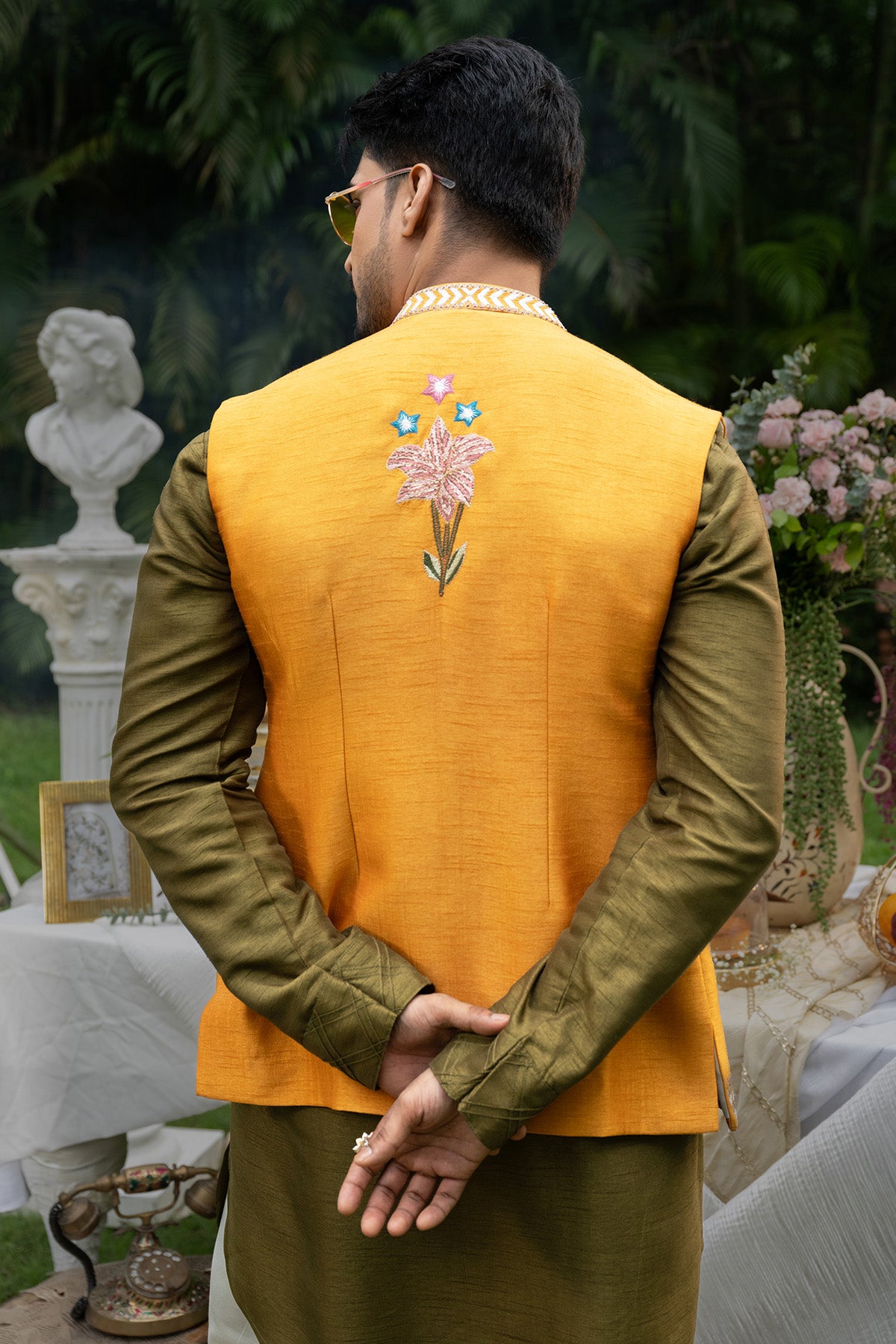 Olive & Yellow Zari Kurta Set