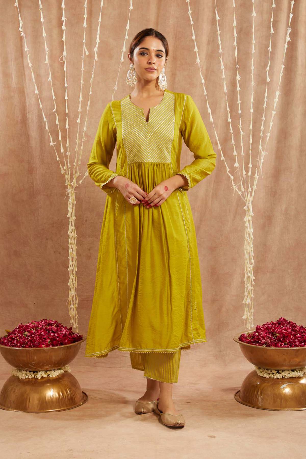 Buy Olive Yoke Embellished Kurta Set by Nero for women online at ScrollnShops