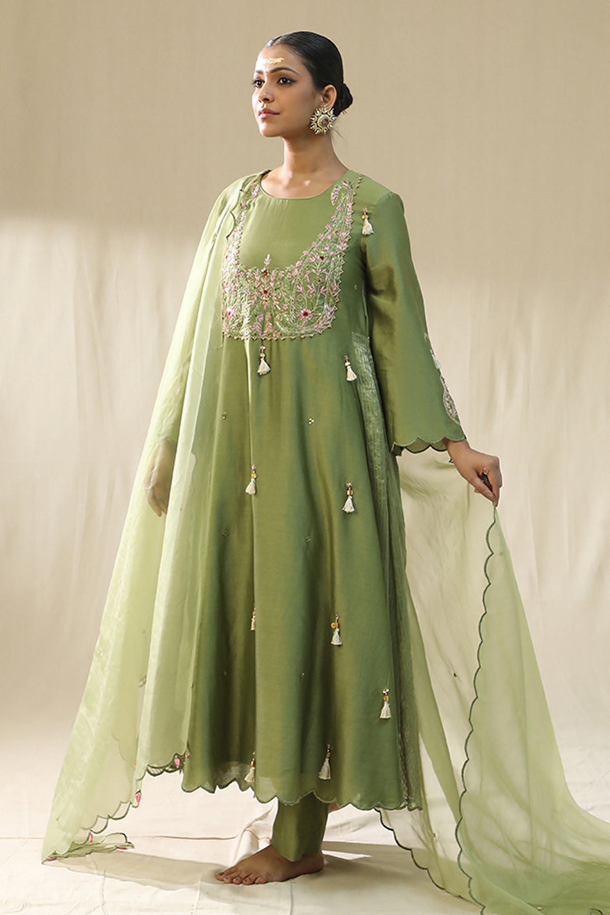 Olive Zardozi A-Line Kurta Set