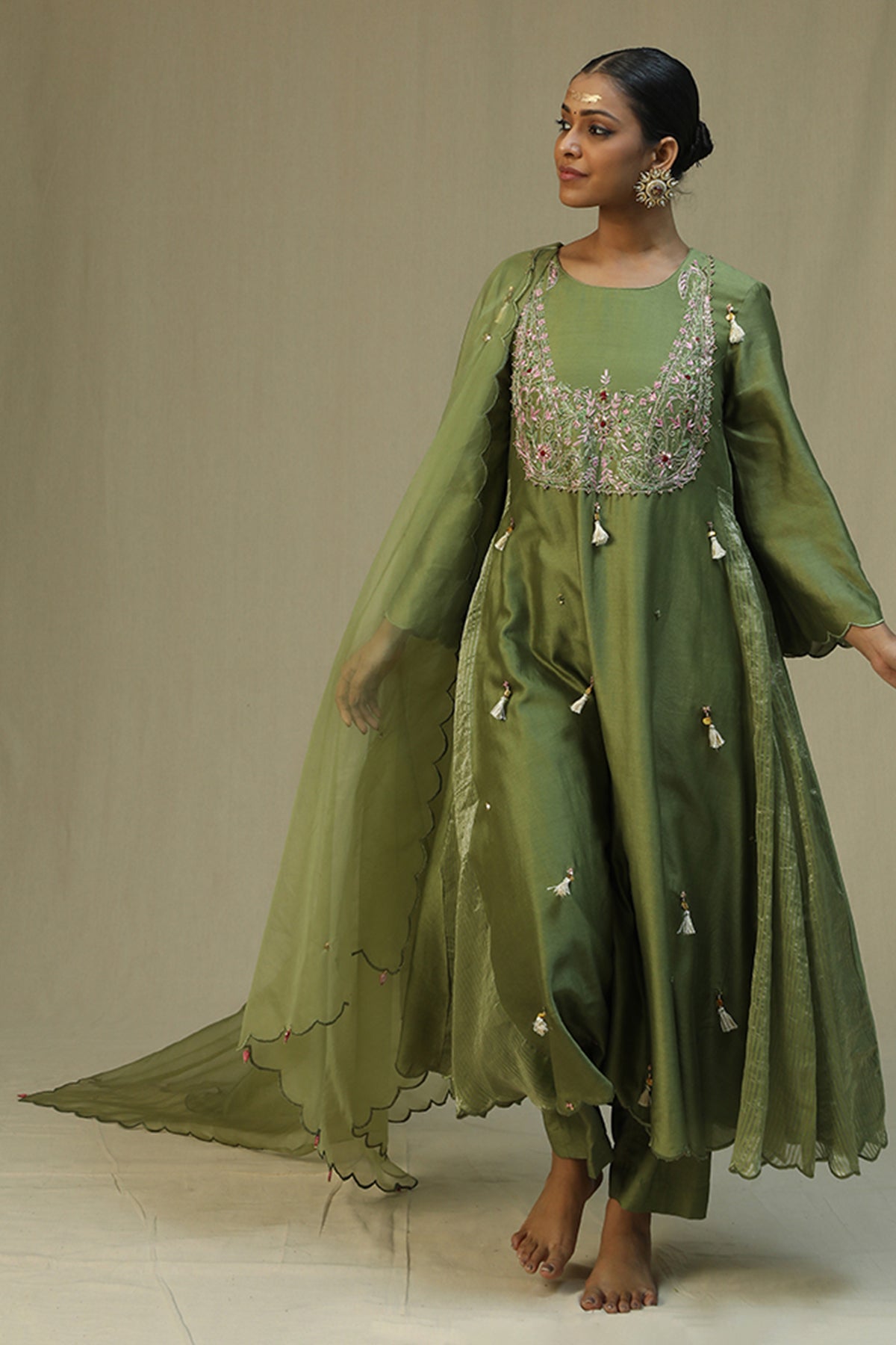 Olive Zardozi A-Line Kurta Set