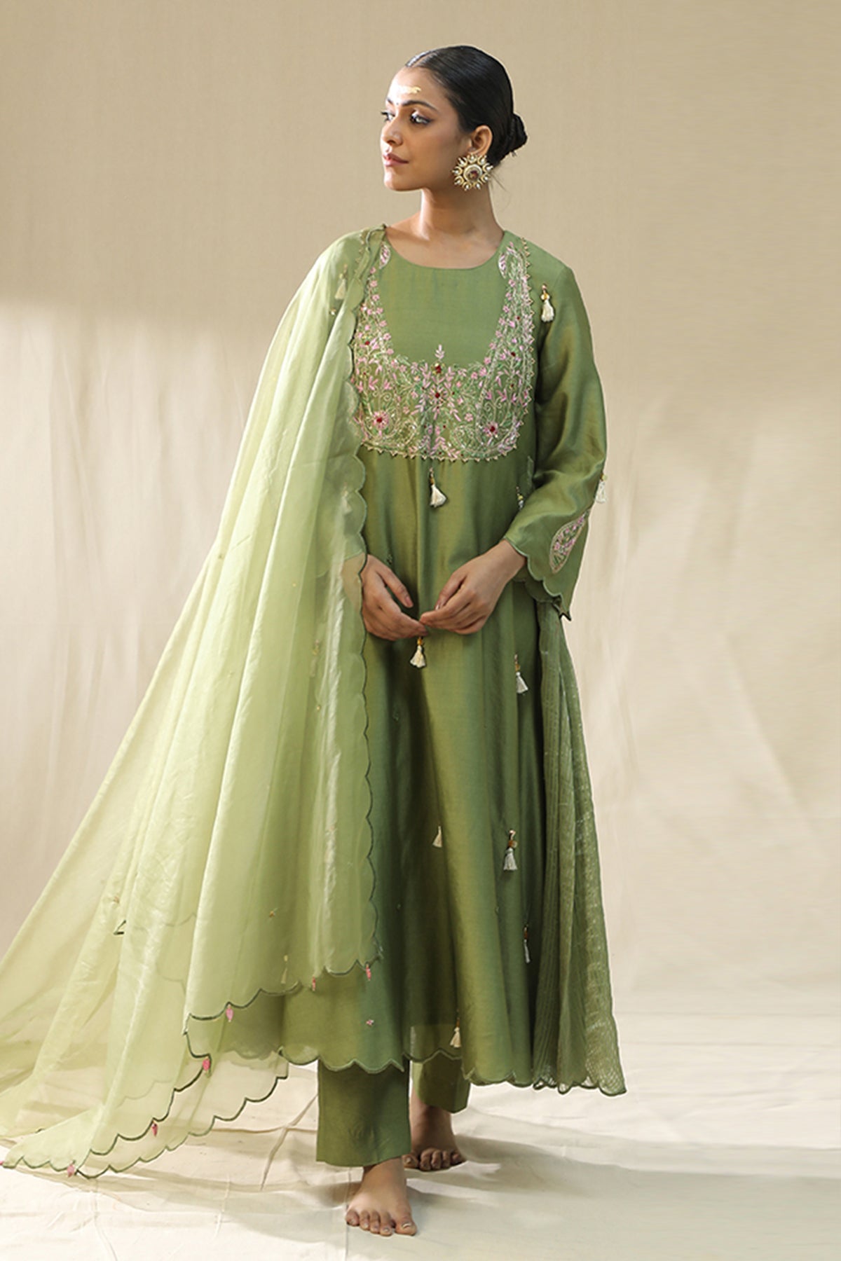 Buy Olive Zardozi A-Line Kurta Set by Arpita Sulakshana for women online at ScrollnShops