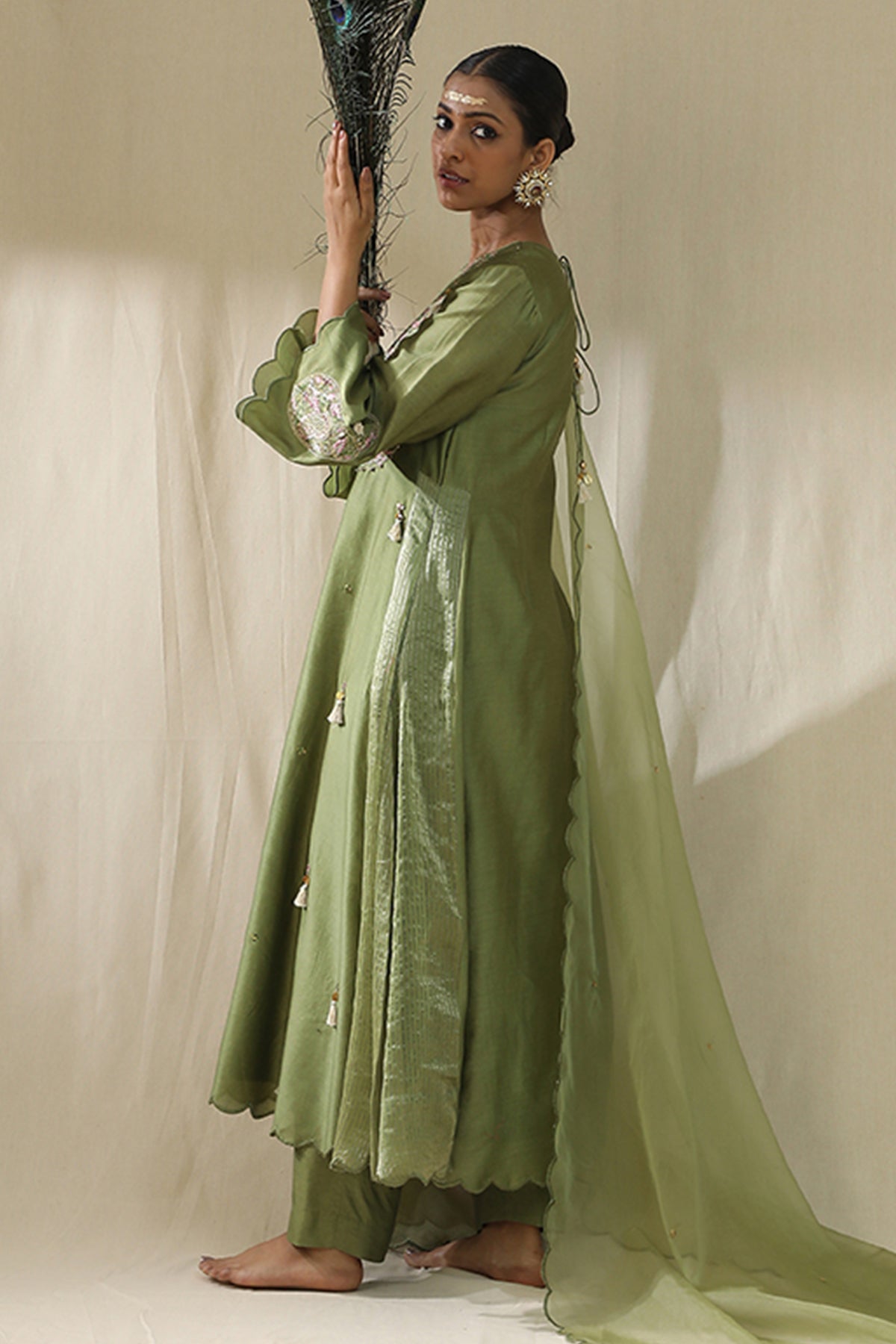 Olive Zardozi A-Line Kurta Set