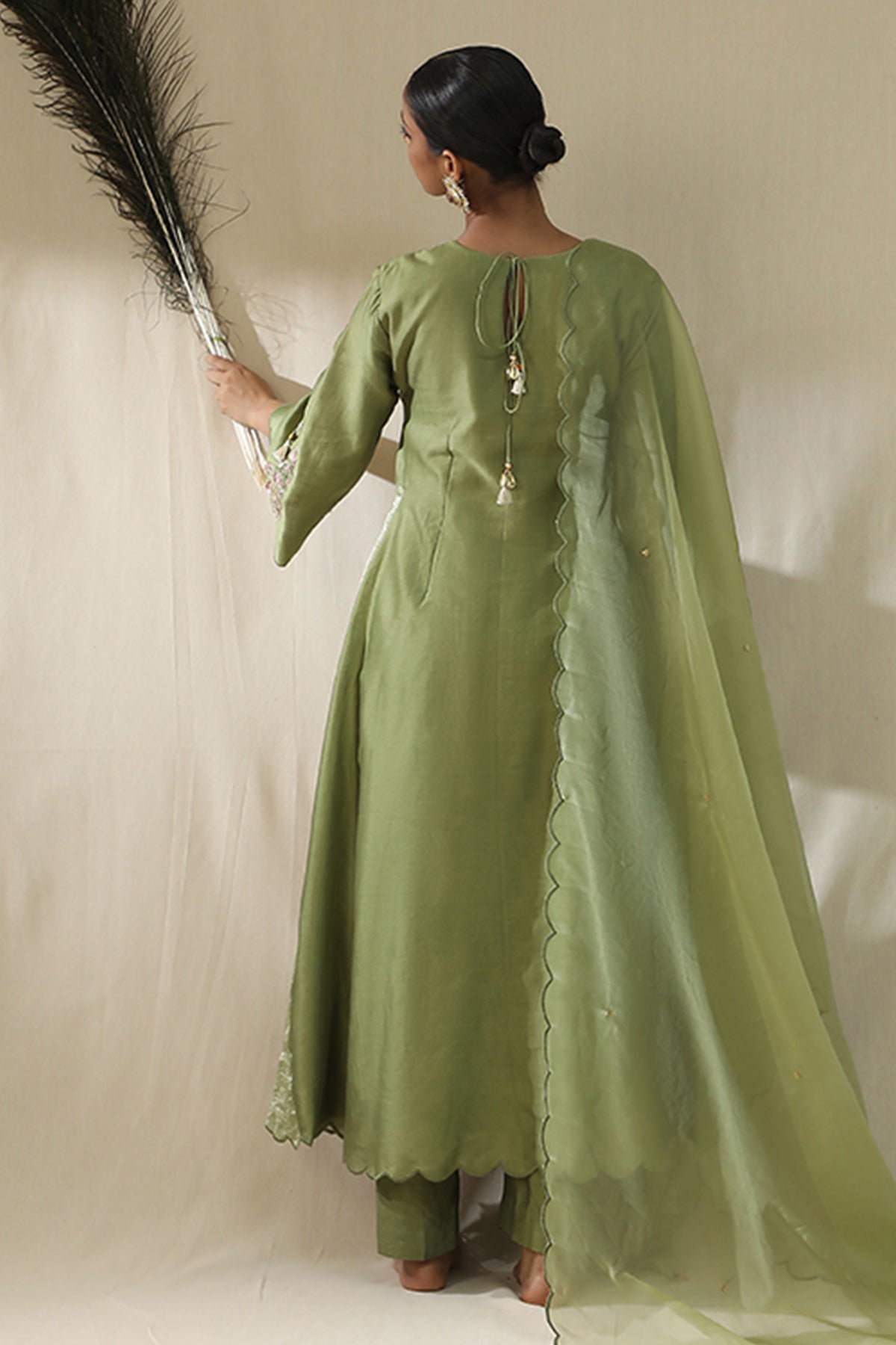 Olive Zardozi A-Line Kurta Set
